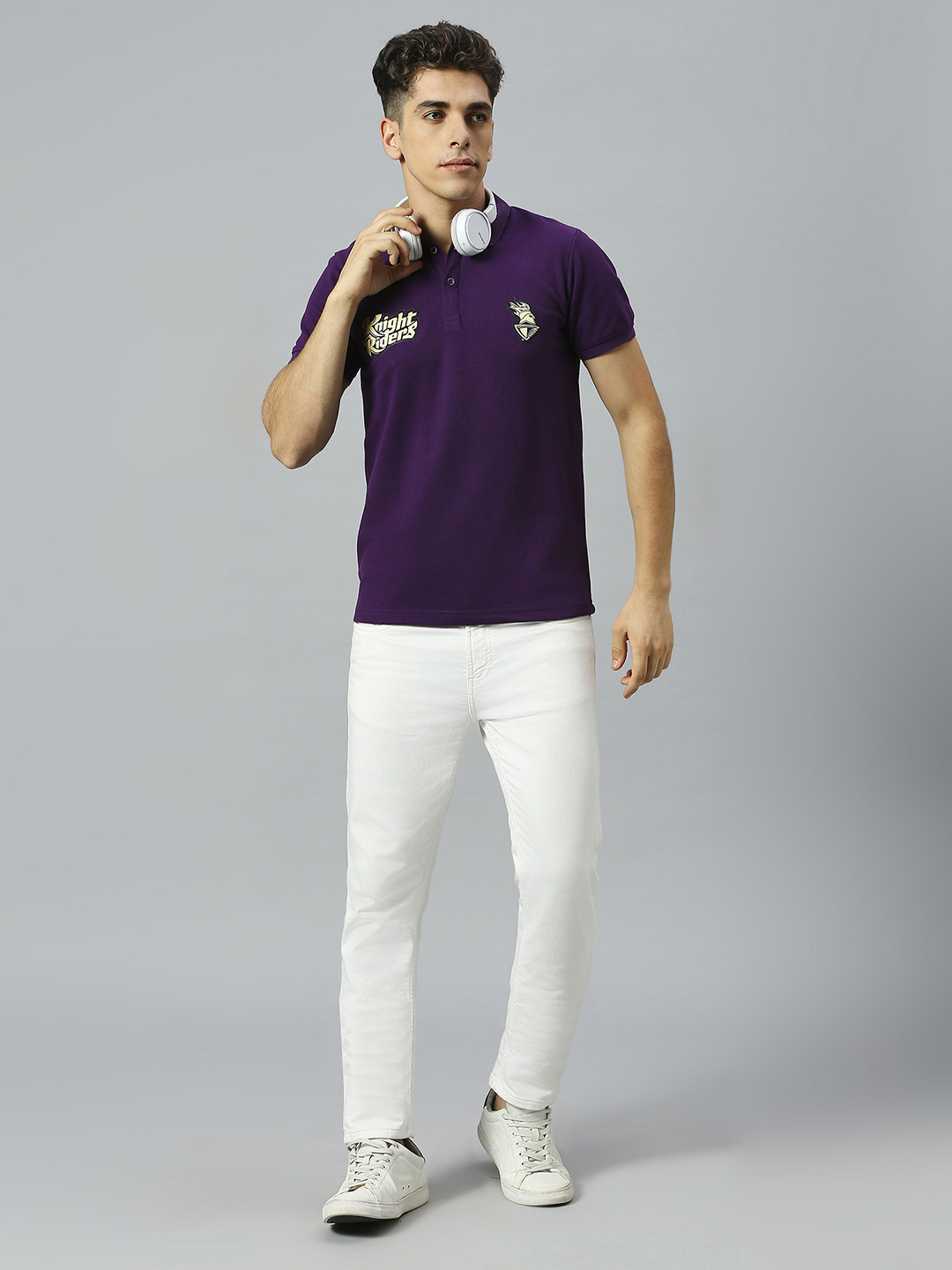 Kolkata Knight Riders Men Purple Logo Printed Half Sleeves Polo Collar Cotton T-Shirt (7)