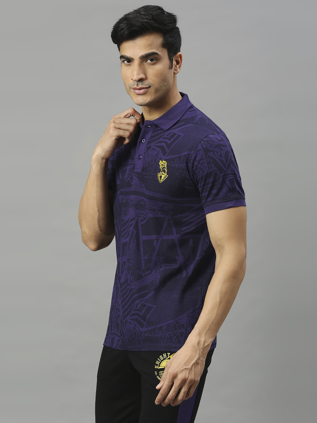 Kolkata Knight Riders Men Purple Printed Half Sleeves Polo Collar Cotton T-Shirt (3)
