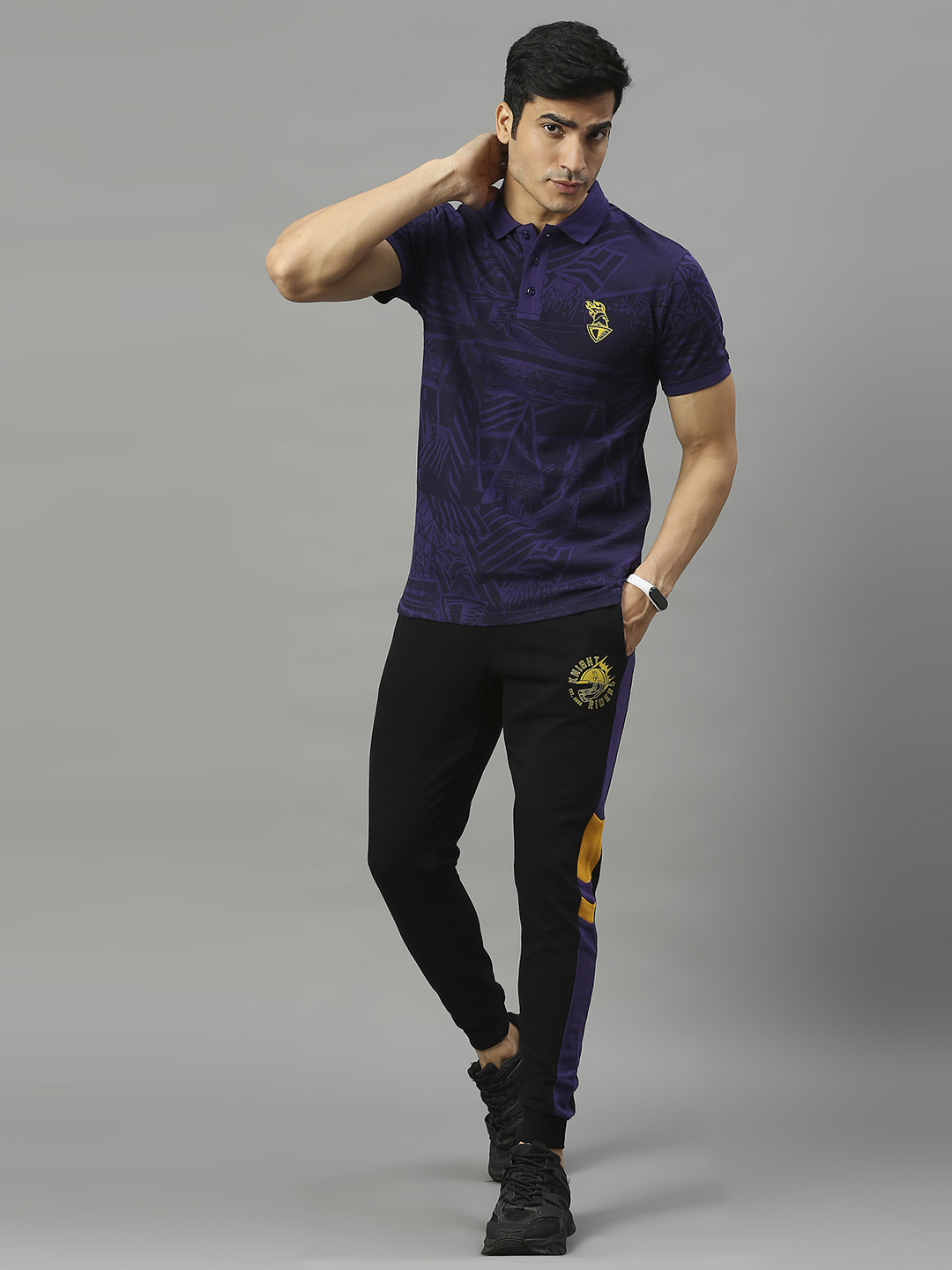Kolkata Knight Riders Men Purple Printed Half Sleeves Polo Collar Cotton T-Shirt (4)
