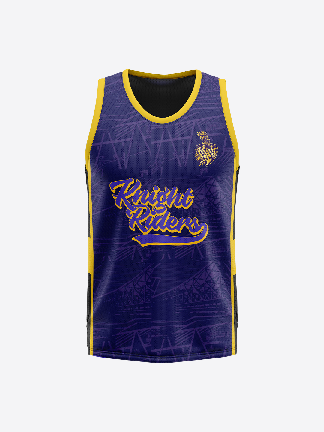 Men Purple Printed Sleeveless Round Neck Polyester Sports Vest