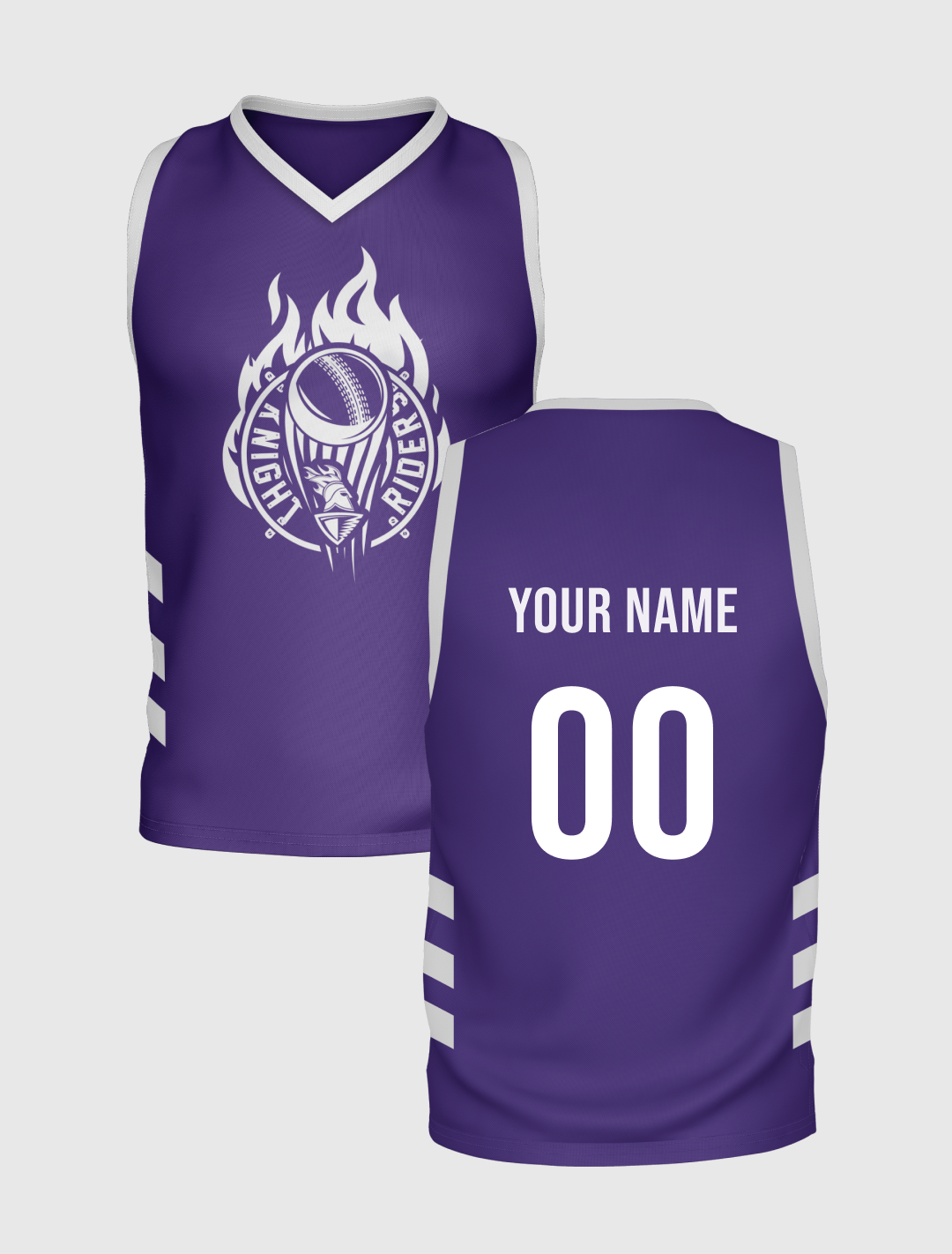 Men Purple Printed Sleeveless V-Neck Polyester Sports Vest: Customised With Your Name By FanCode
