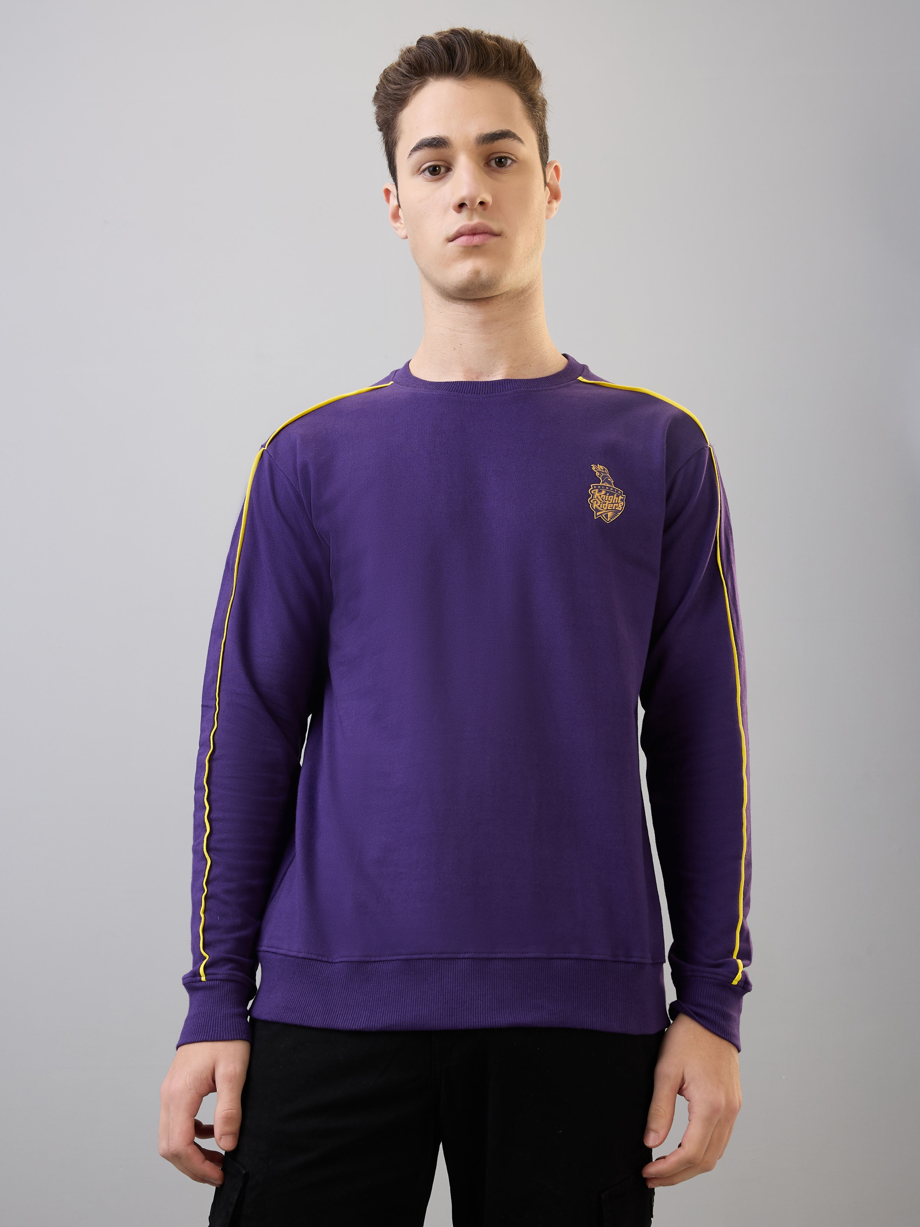 Kolkata Knight Riders Men Purple Relaxed Fit Full Sleeves Solid Sweatshirt (2)