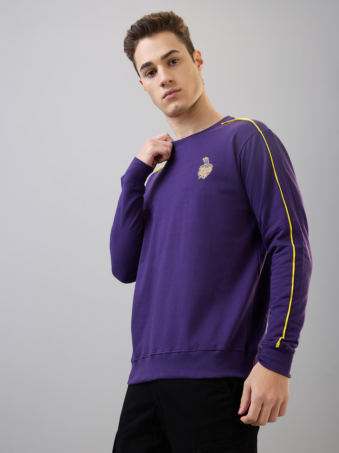Kolkata Knight Riders Men Purple Relaxed Fit Full Sleeves Solid Sweatshirt (3)