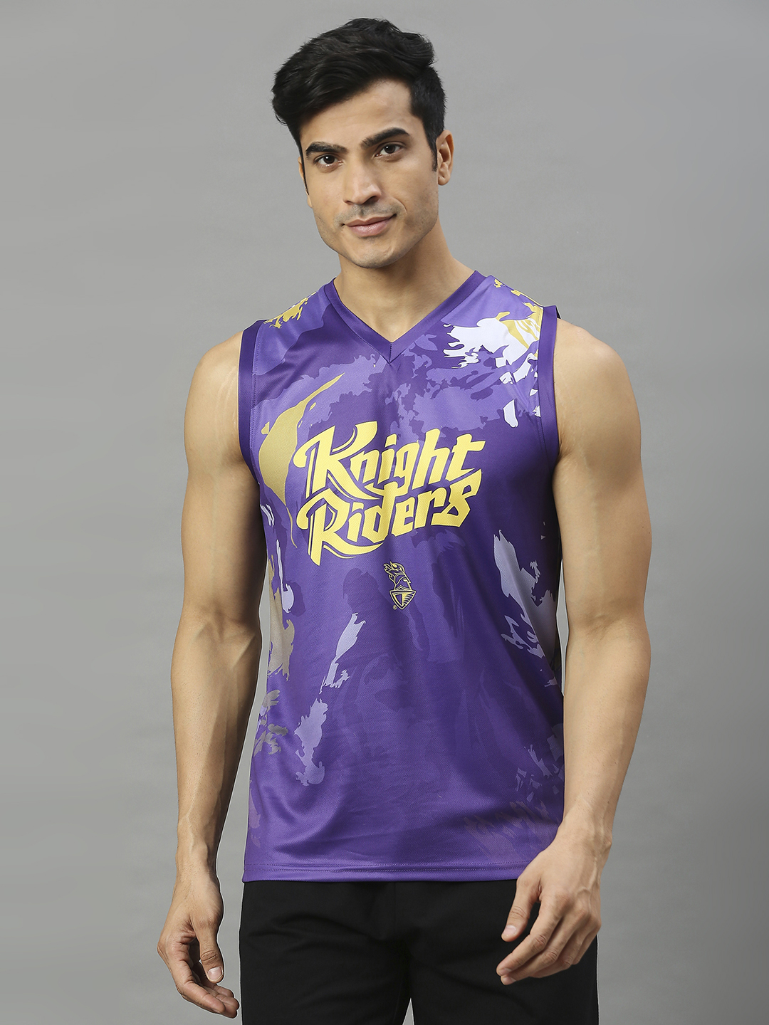 Kolkata Knight Riders Men Purple Typography Printed Sleeveless V-Neck Polyester Sports Vest (1)