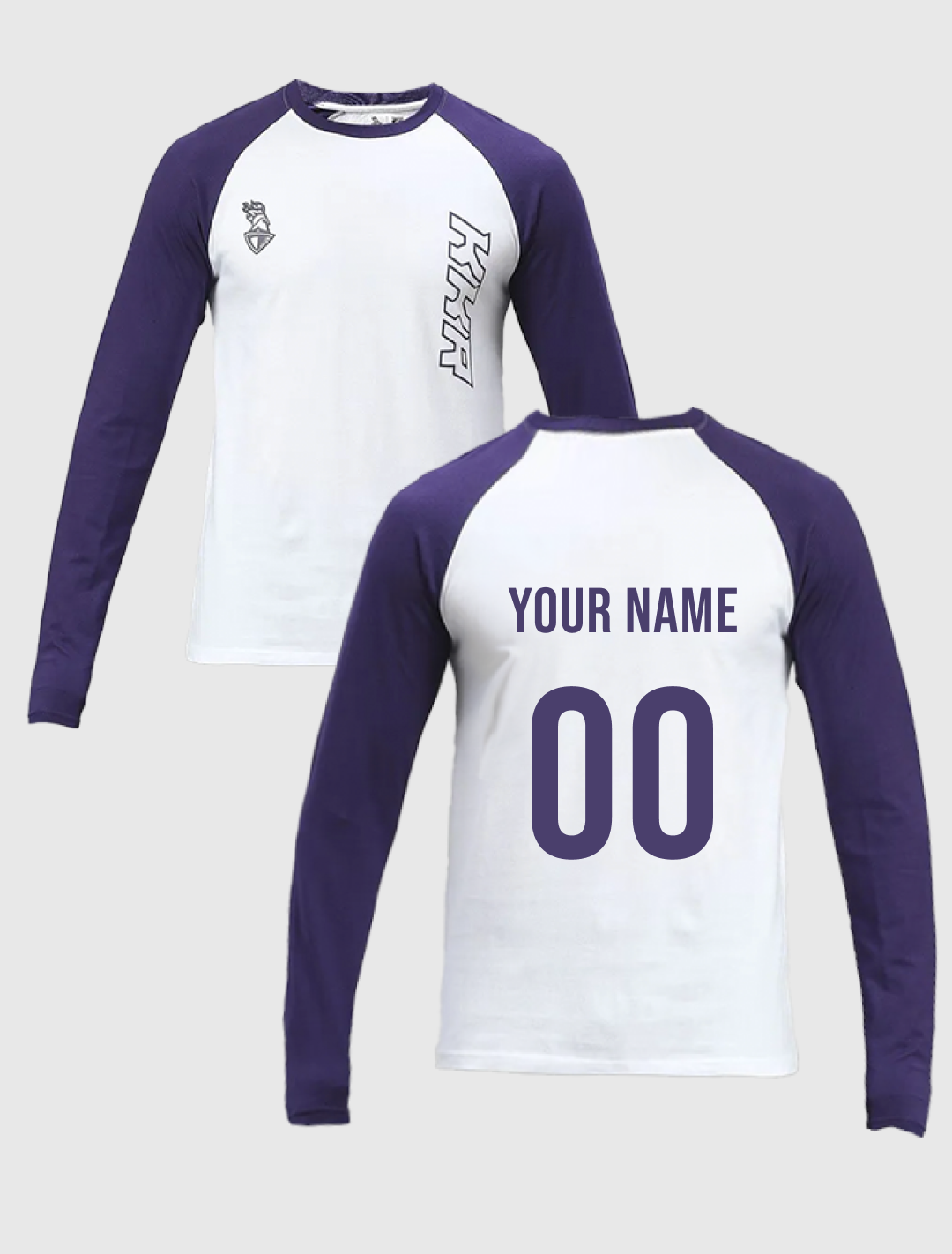 Kolkata Knight Riders Men White and Purple Colourblocked Full Sleeves Cotton T-Shirt: Customised With Your Name By FanCo (2)