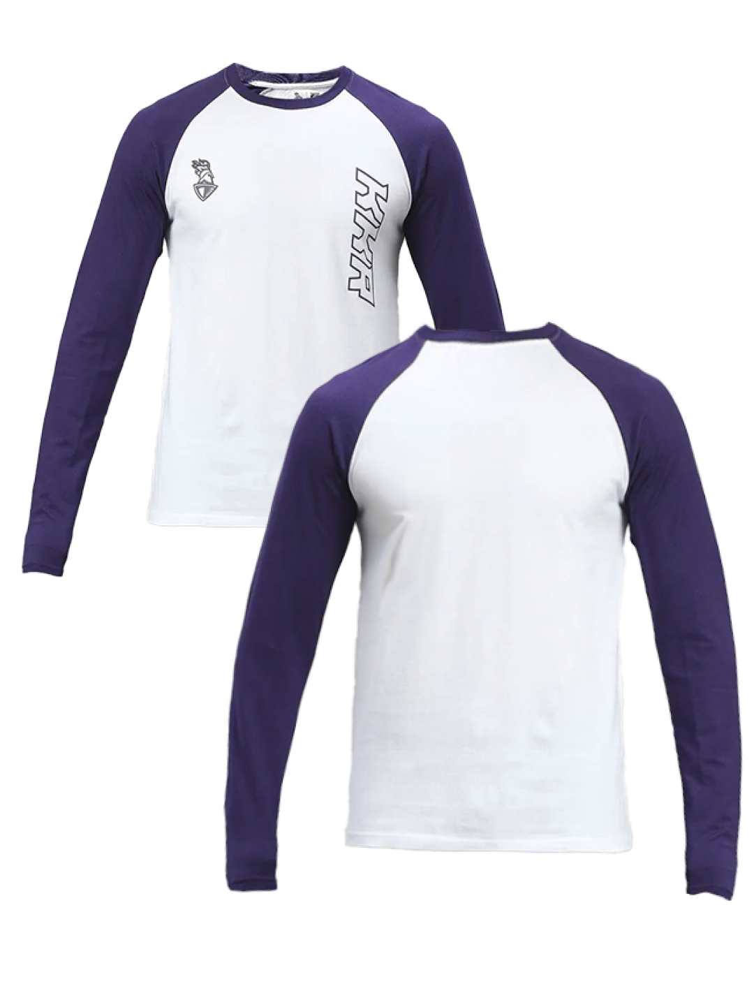 Kolkata Knight Riders Men White and Purple Colourblocked Full Sleeves Cotton T-Shirt: Customised With Your Name By FanCo (3)