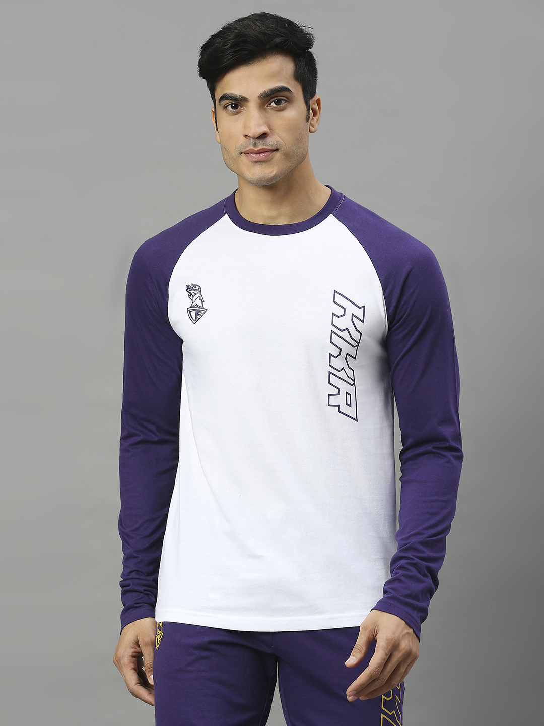 Kolkata Knight Riders Men White and Purple Graphic Printed Full Sleeves Round Neck Cotton T-Shirt (1)