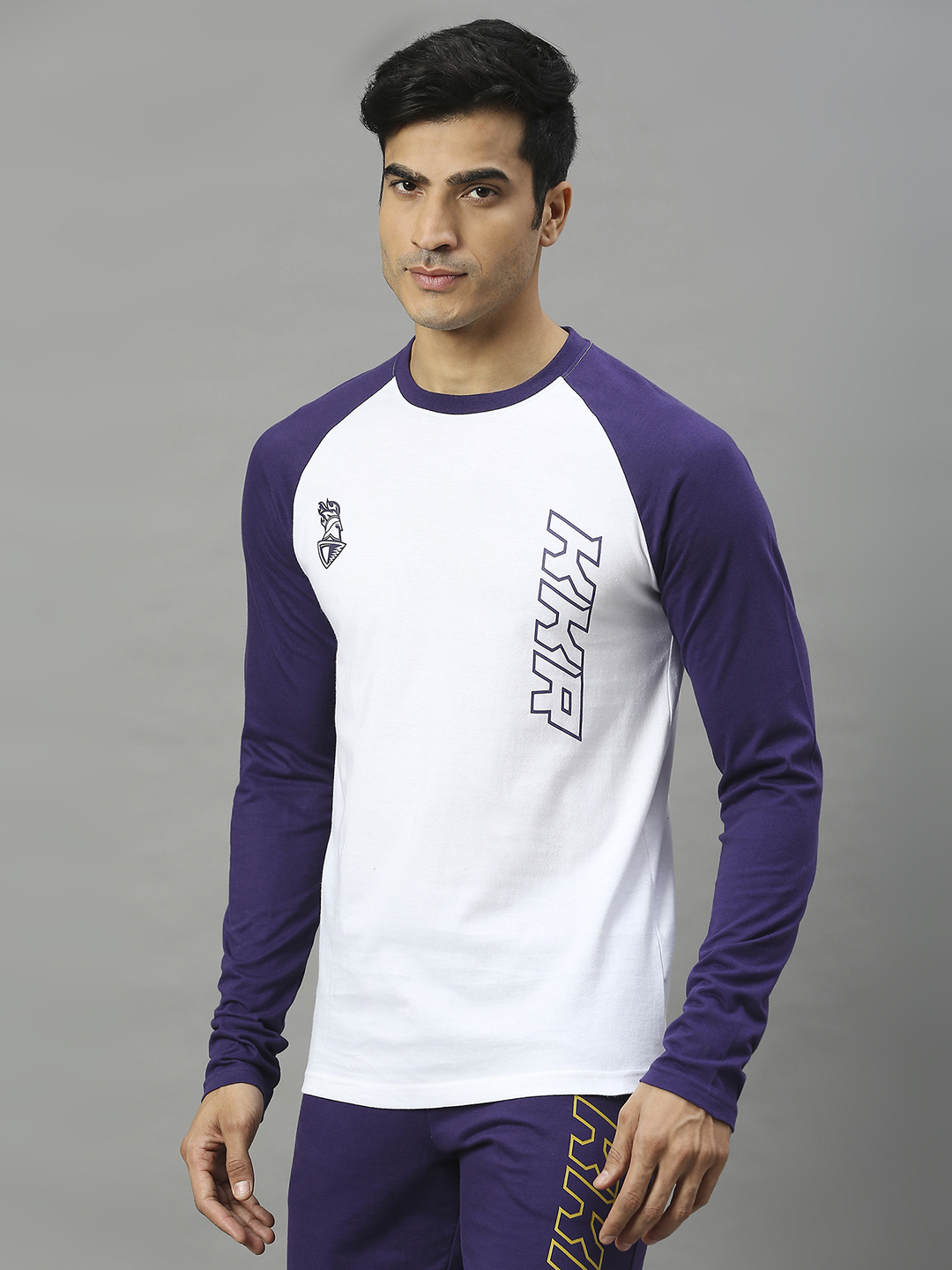 Kolkata Knight Riders Men White and Purple Graphic Printed Full Sleeves Round Neck Cotton T-Shirt (3)