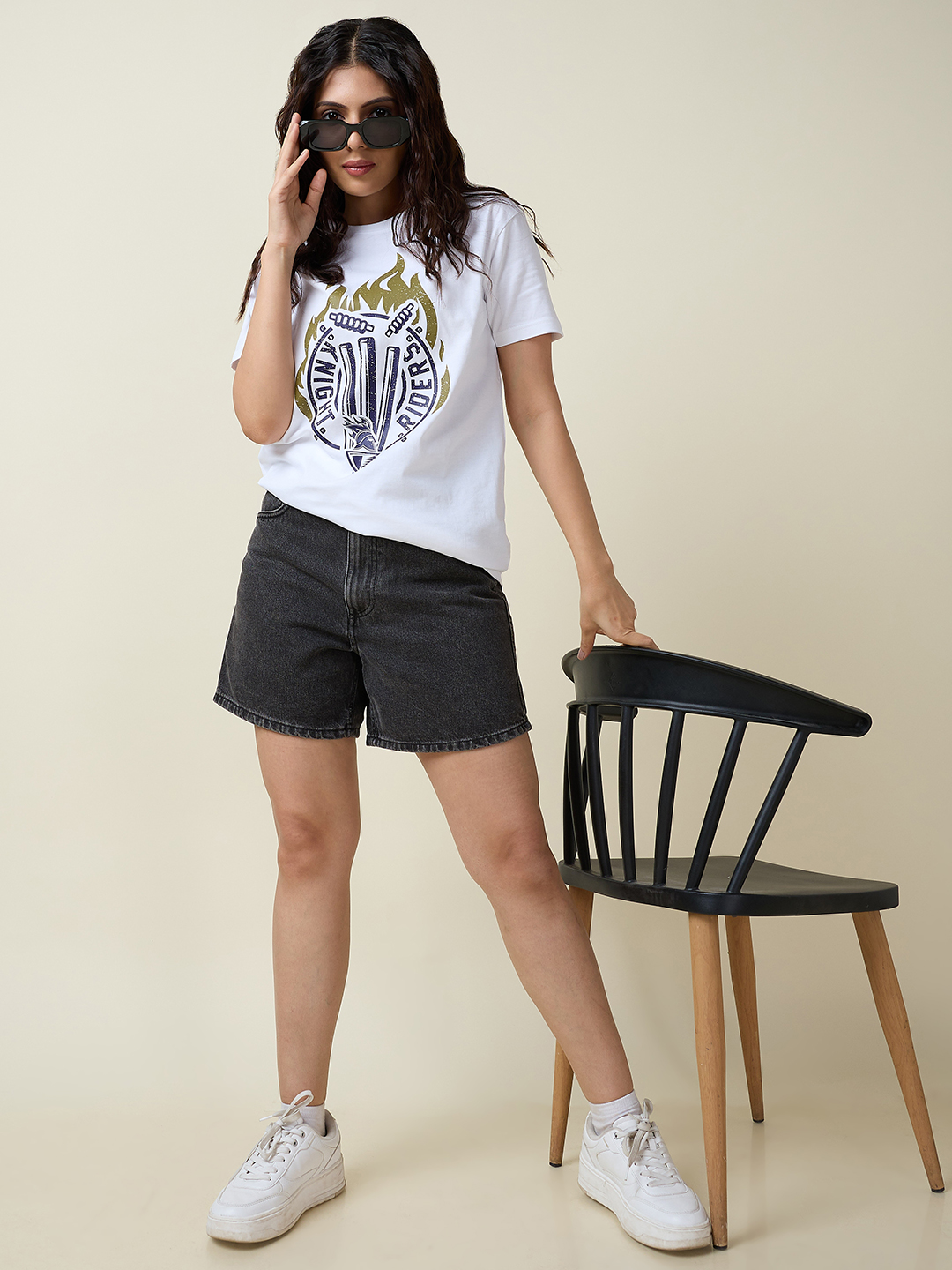 Kolkata Knight Riders Men White Fiery Stumps Graphic Printed Half Sleeves Round Neck Cotton T-Shirt (8)