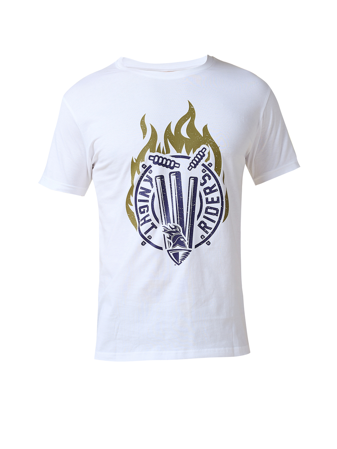 Kolkata Knight Riders Men White Fiery Stumps Graphic Printed Half Sleeves Round Neck Cotton T-Shirt (11)