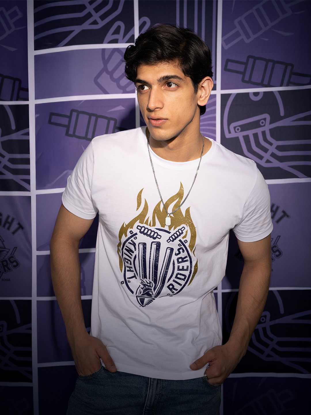 Men White Fiery Stumps Graphic Printed Half Sleeves Round Neck Cotton T-Shirt