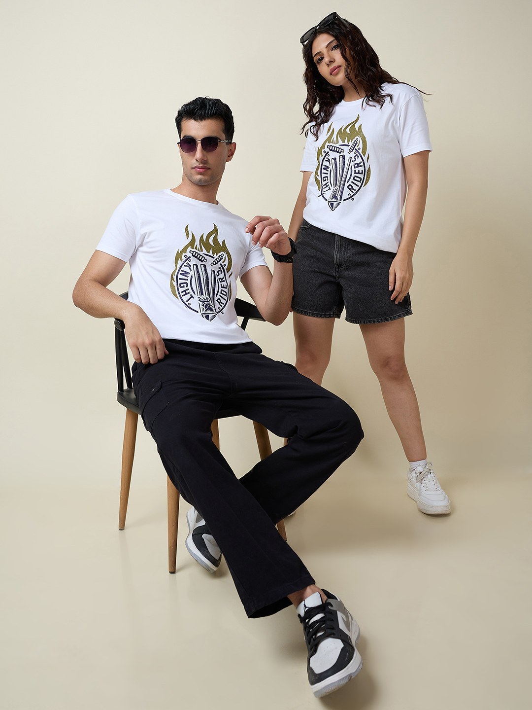 Kolkata Knight Riders Men White Fiery Stumps Graphic Printed Half Sleeves Round Neck Cotton T-Shirt (2)