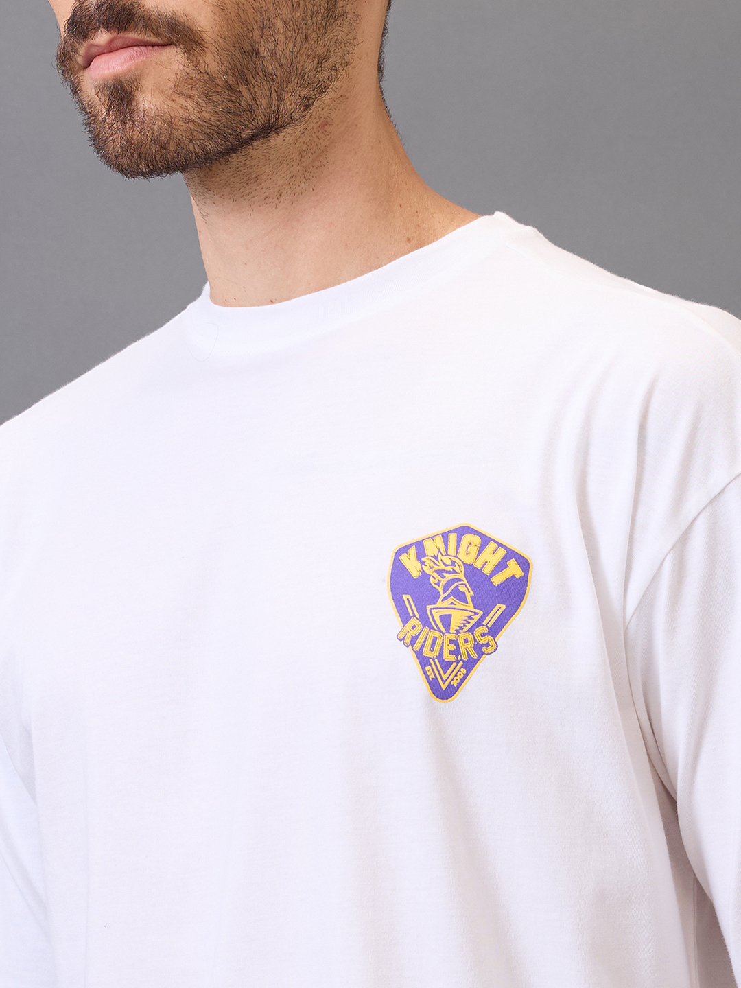 Kolkata Knight Riders Men White Graphic Printed Half Sleeves Round Neck Oversized T-Shirt (2)