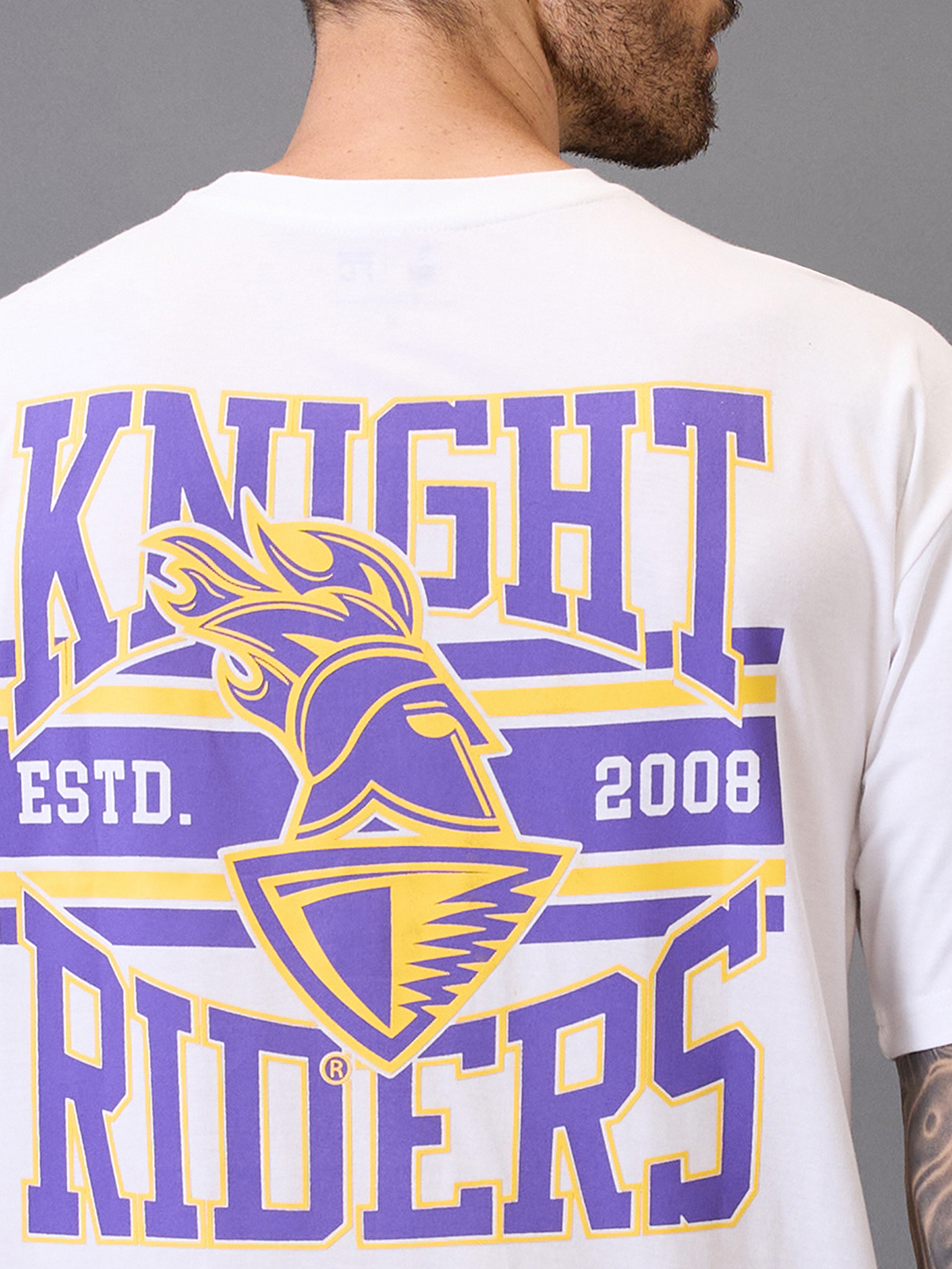 Kolkata Knight Riders Men White Graphic Printed Half Sleeves Round Neck Oversized T-Shirt (3)