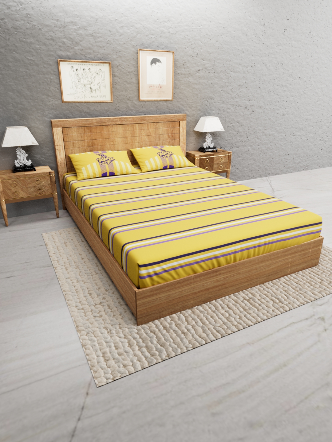 Kolkata Knight Riders Premium Quality Microfiber, Super Soft, King Size Double Bedsheet with 2 Pillow Covers, 243x248(cm (2)