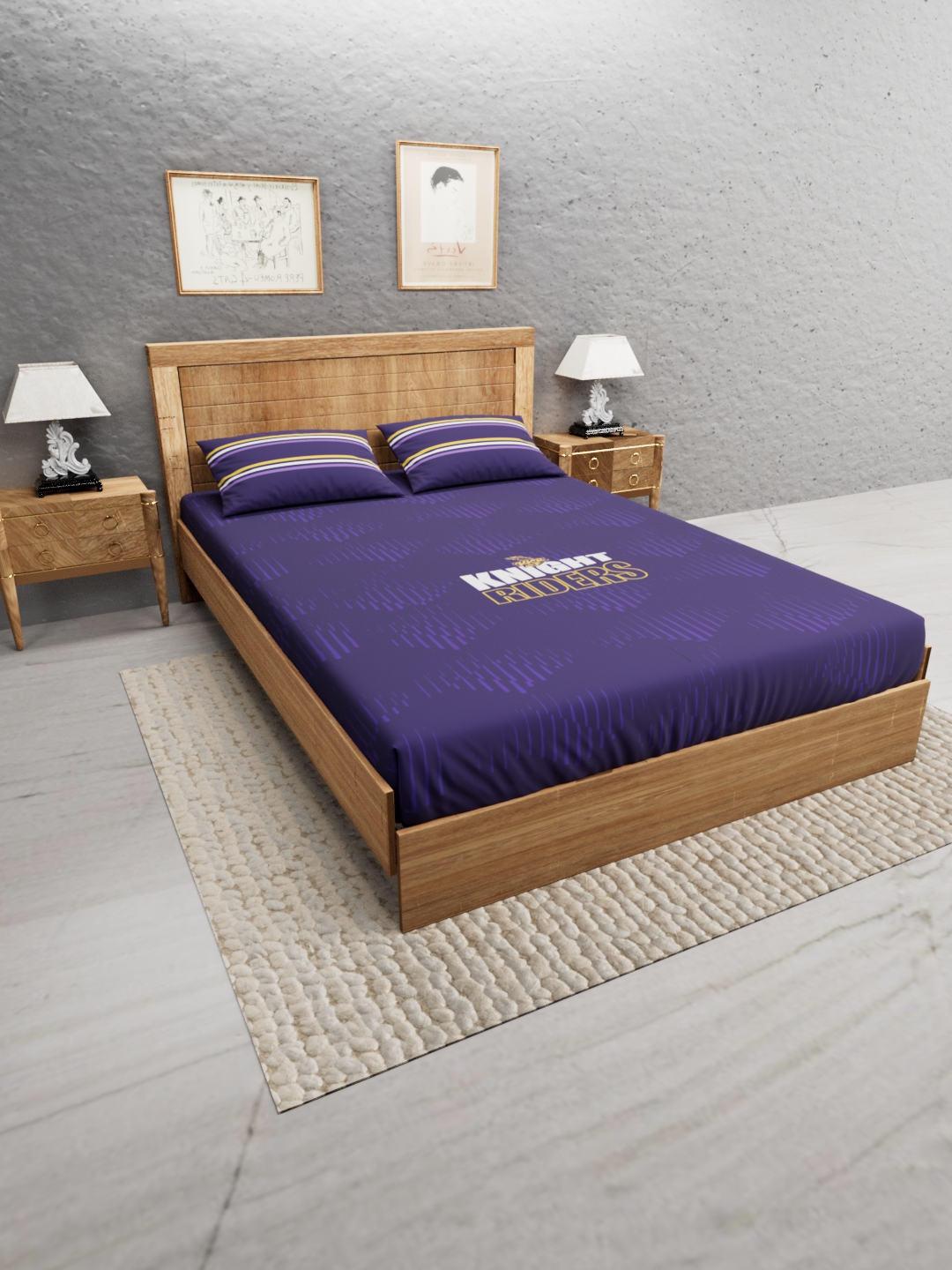 Kolkata Knight Riders Premium Quality Microfiber, Super Soft, King Size Double Bedsheet with 2 Pillow Covers, 243x248(cm (2)