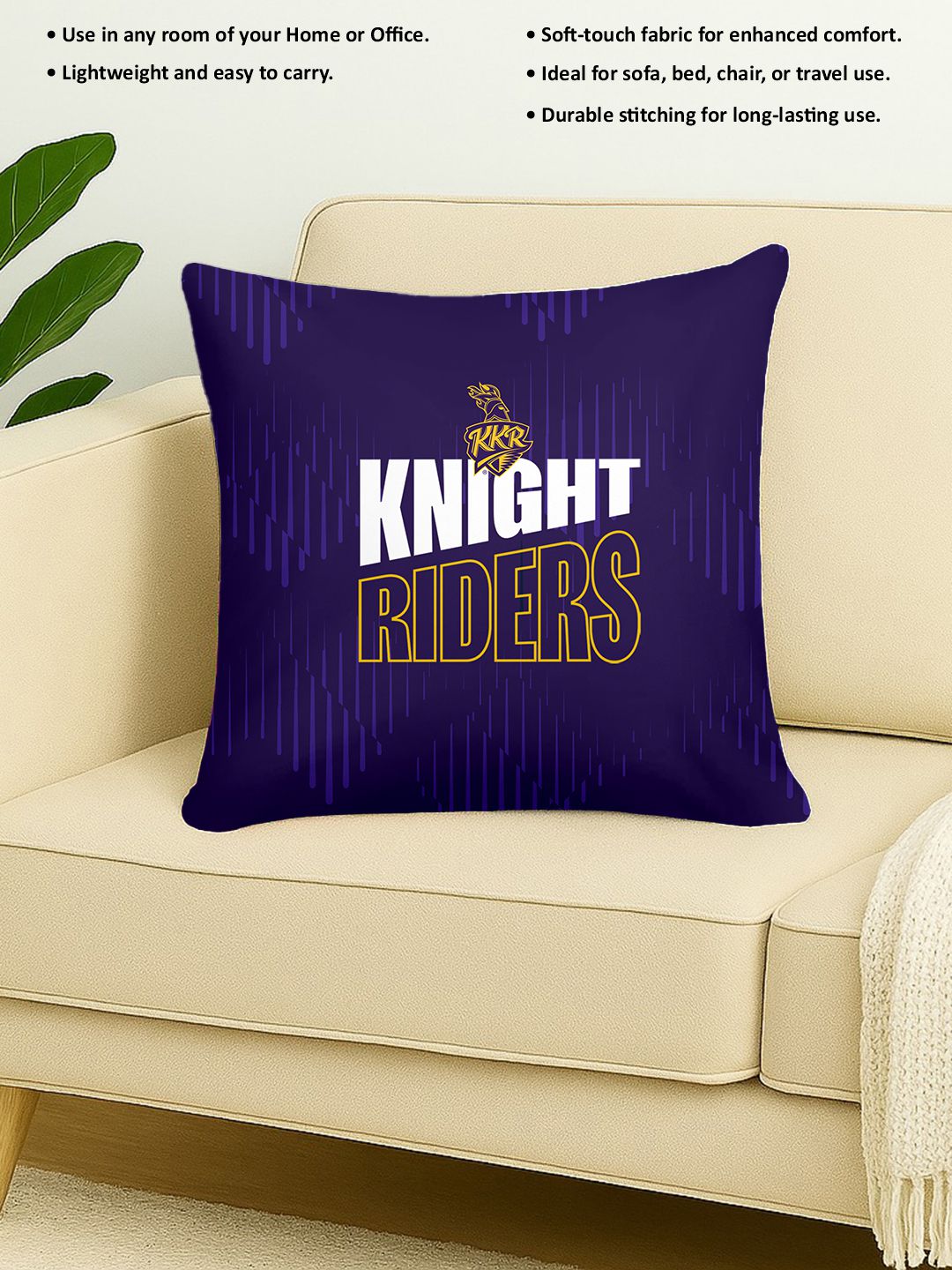 Kolkata Knight Riders Premium Quality Microfiber, Super Soft, Strong Durable, Quality Stitch Sofa Cushion, Cushion for B (5)