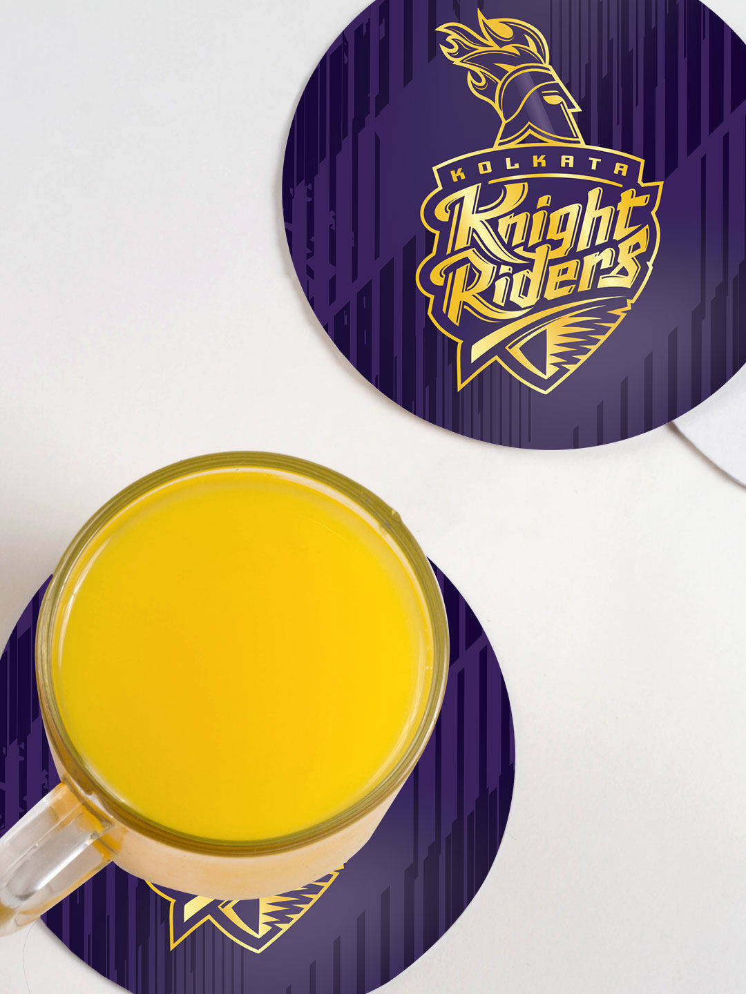Kolkata Knight Riders Purple and Gold Printed KKR Emblem Circular Rubber Coasters - Set of 4 (2)