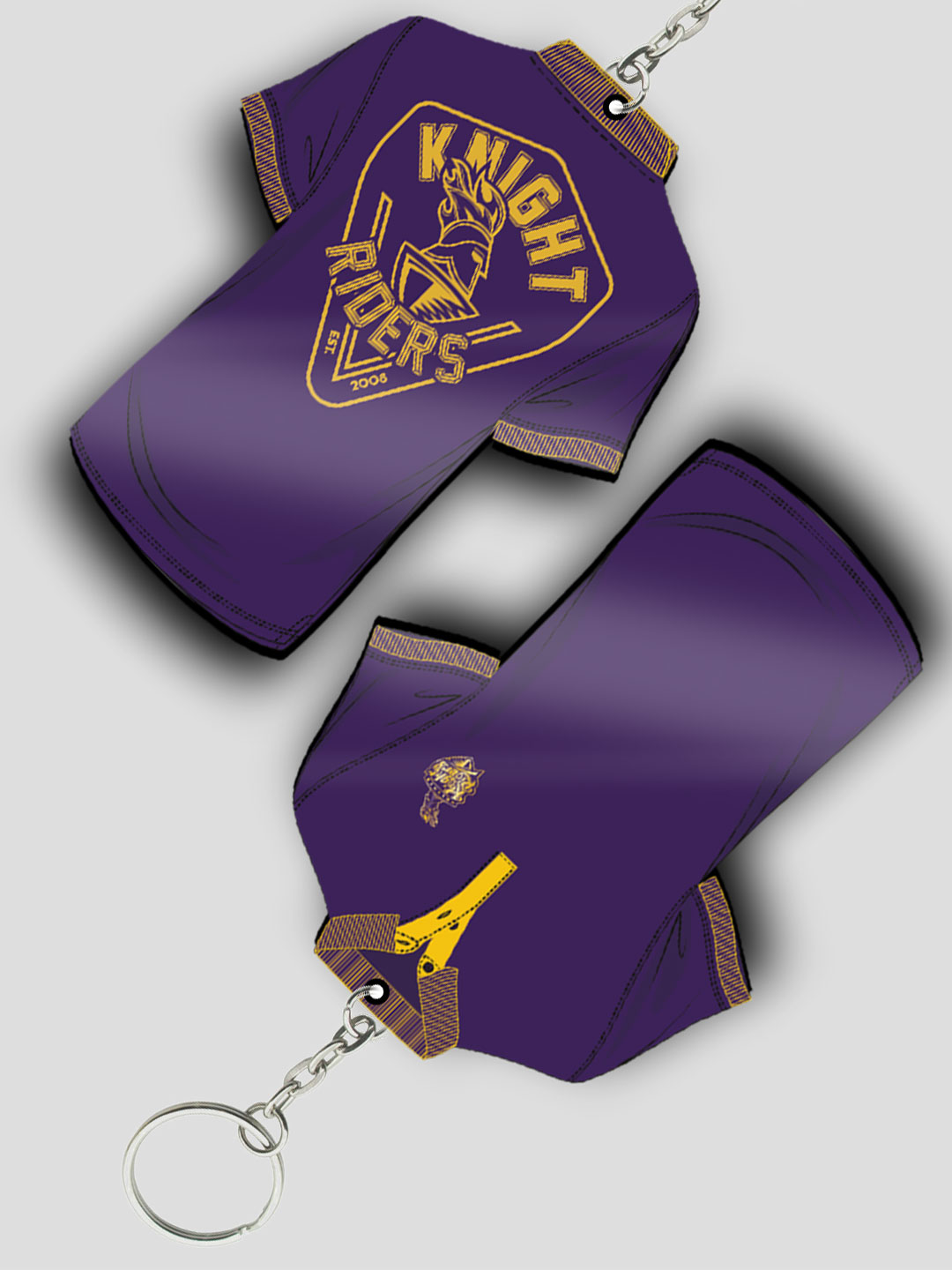 Kolkata Knight Riders Purple Yellow T-Shirt Keychain Lightweight MDF For Car,Bike,Office (Pack of 1) (3)