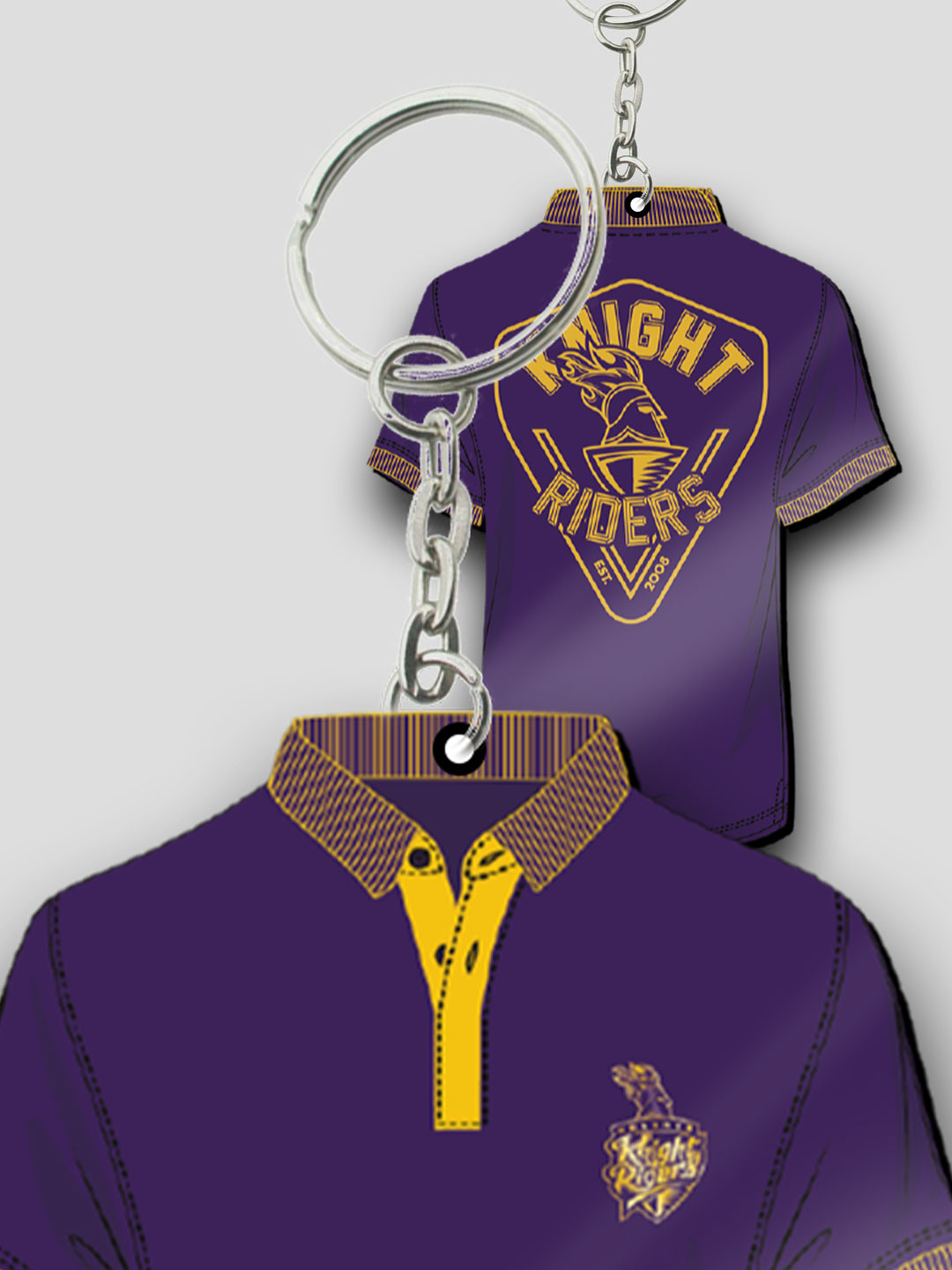 Kolkata Knight Riders Purple Yellow T-Shirt Keychain Lightweight MDF For Car,Bike,Office (Pack of 1) (5)