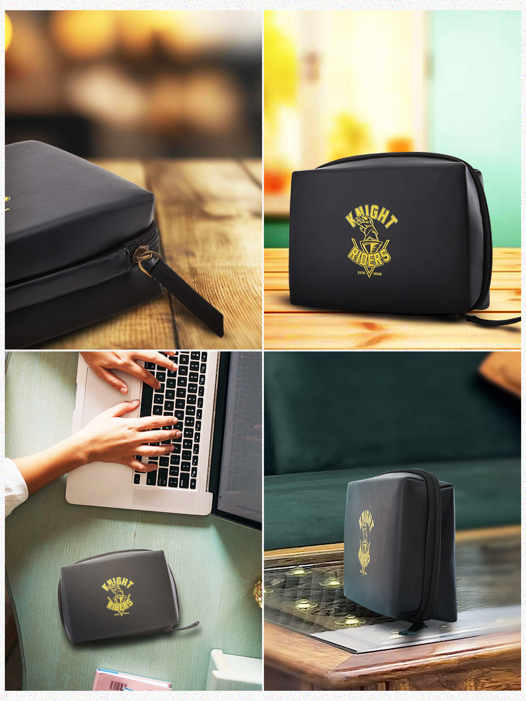 Kolkata Knight Riders Portable Electronics Accessories and Gadget Organizer Bag with Multi Compartments (Black/Yellow) (4)