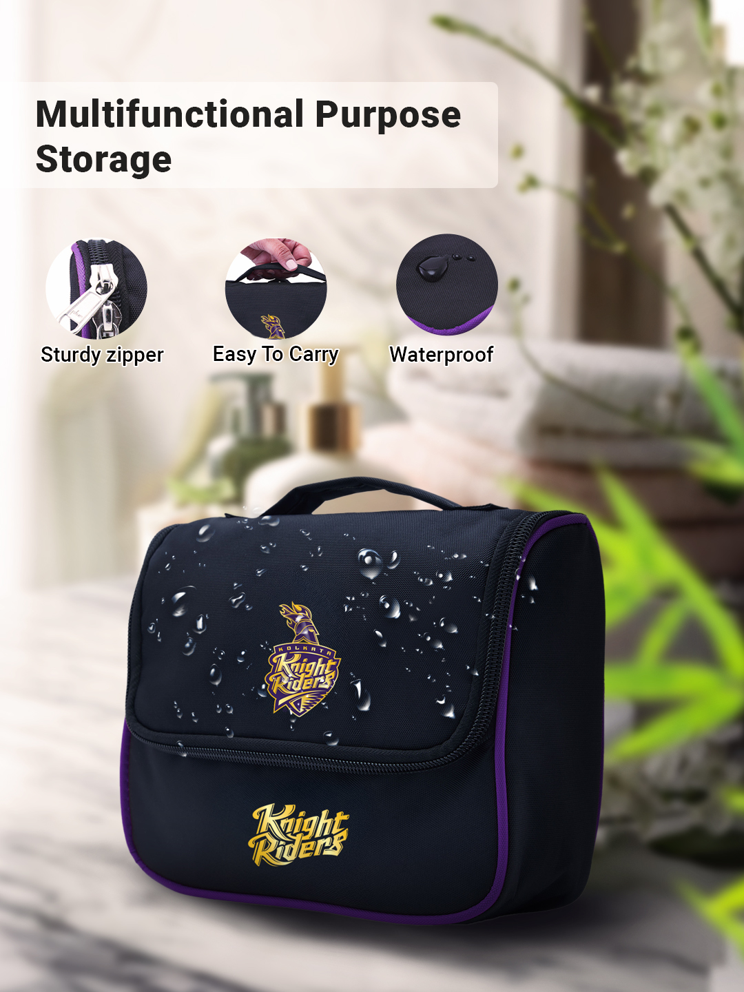 Kolkata Knight Riders Travel Organizer For Shaving Kit and Cosmetics Toiletry Kit Bag with Large Storage Compartments (B (5)