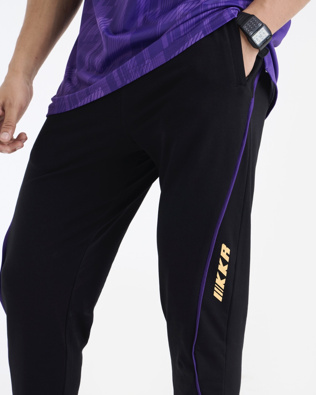 Kolkata Knight Riders Unisex Black Logo Printed Mid-Rise Regular Fit Travel Track Pants (2)