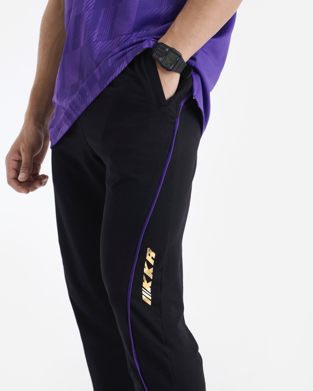 Kolkata Knight Riders Unisex Black Logo Printed Mid-Rise Regular Fit Travel Track Pants (3)