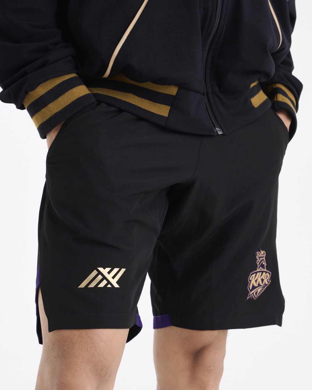 Kolkata Knight Riders Men Black Printed Mid-Rise Travel Shorts
