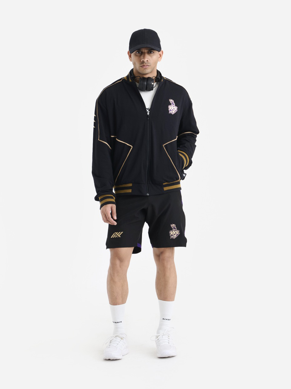 Kolkata Knight Riders Unisex Black Printed Full Sleeves Front-Open Travel Varsity Jacket