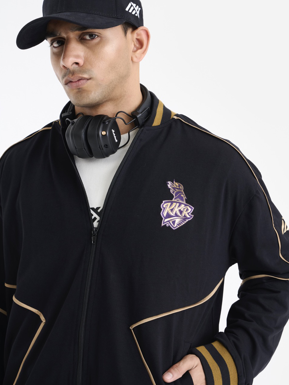Kolkata Knight Riders Unisex Black Printed Full Sleeves Front-Open Travel Varsity Jacket (4)