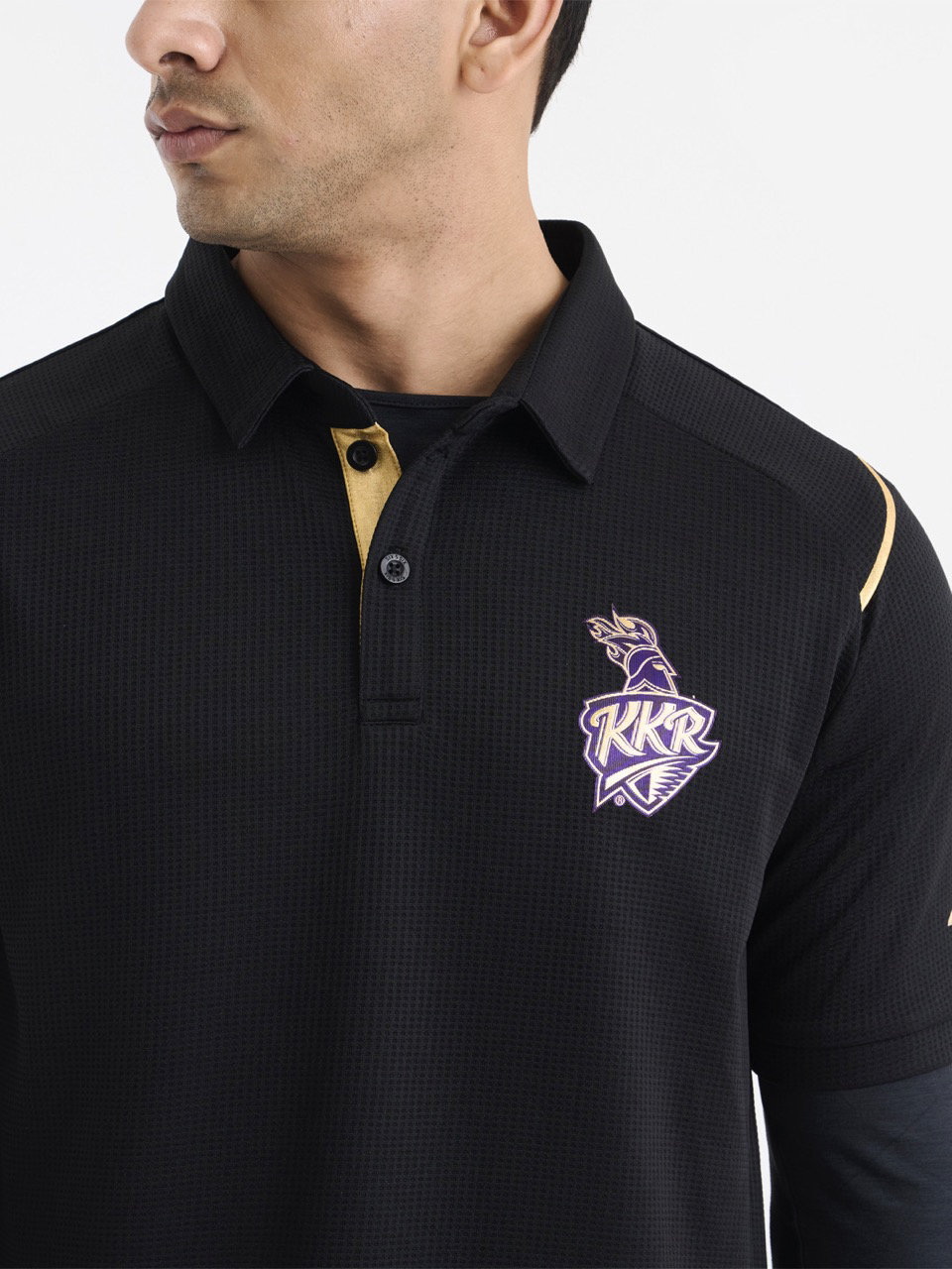 Kolkata Knight Riders Unisex Black Logo Printed Half Sleeves Polo Collar Travel T-Shirt (5)