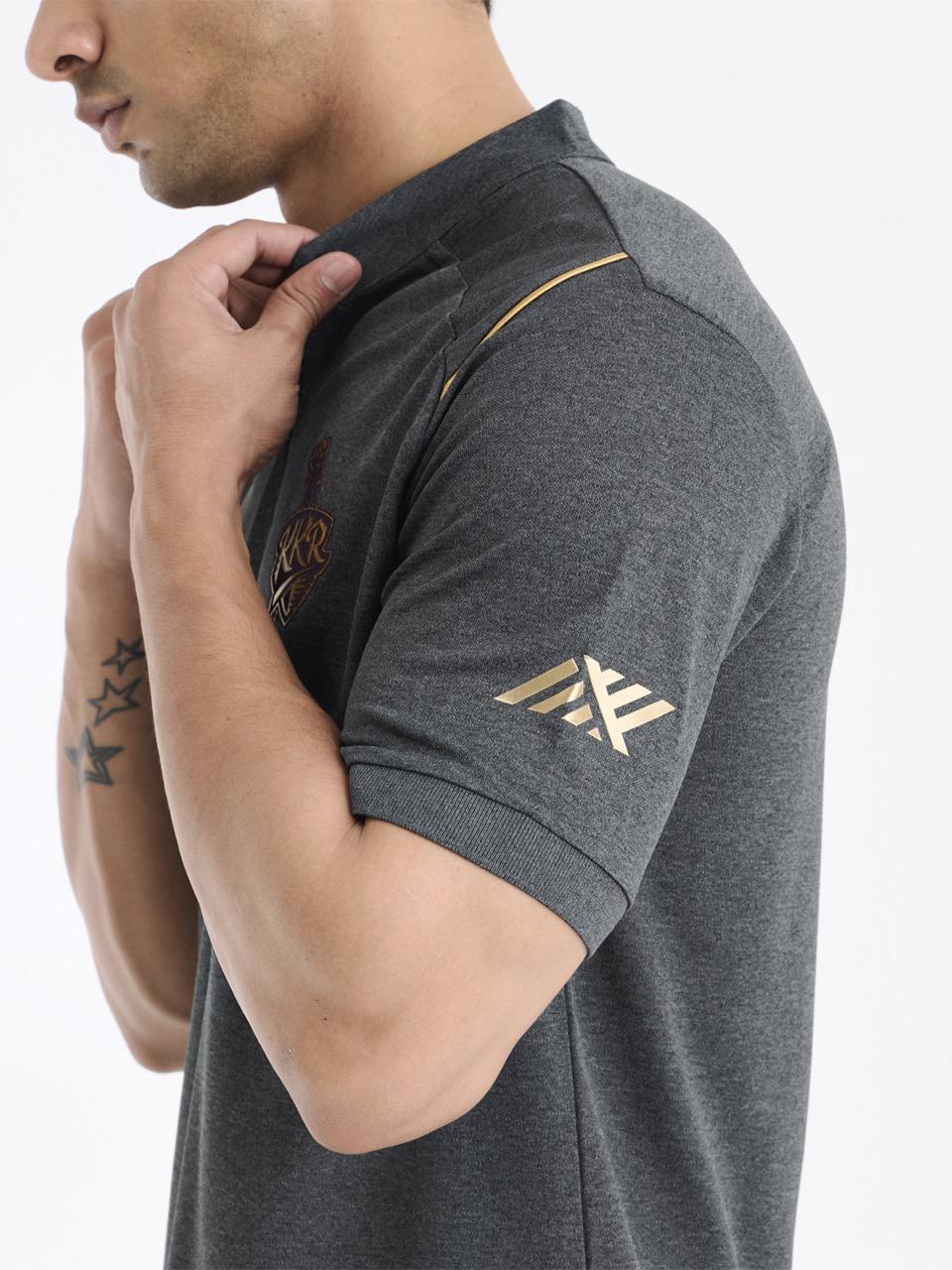 Kolkata Knight Riders Unisex Grey Logo Printed Half Sleeves Mandarin Collar Travel T-Shirt (7)