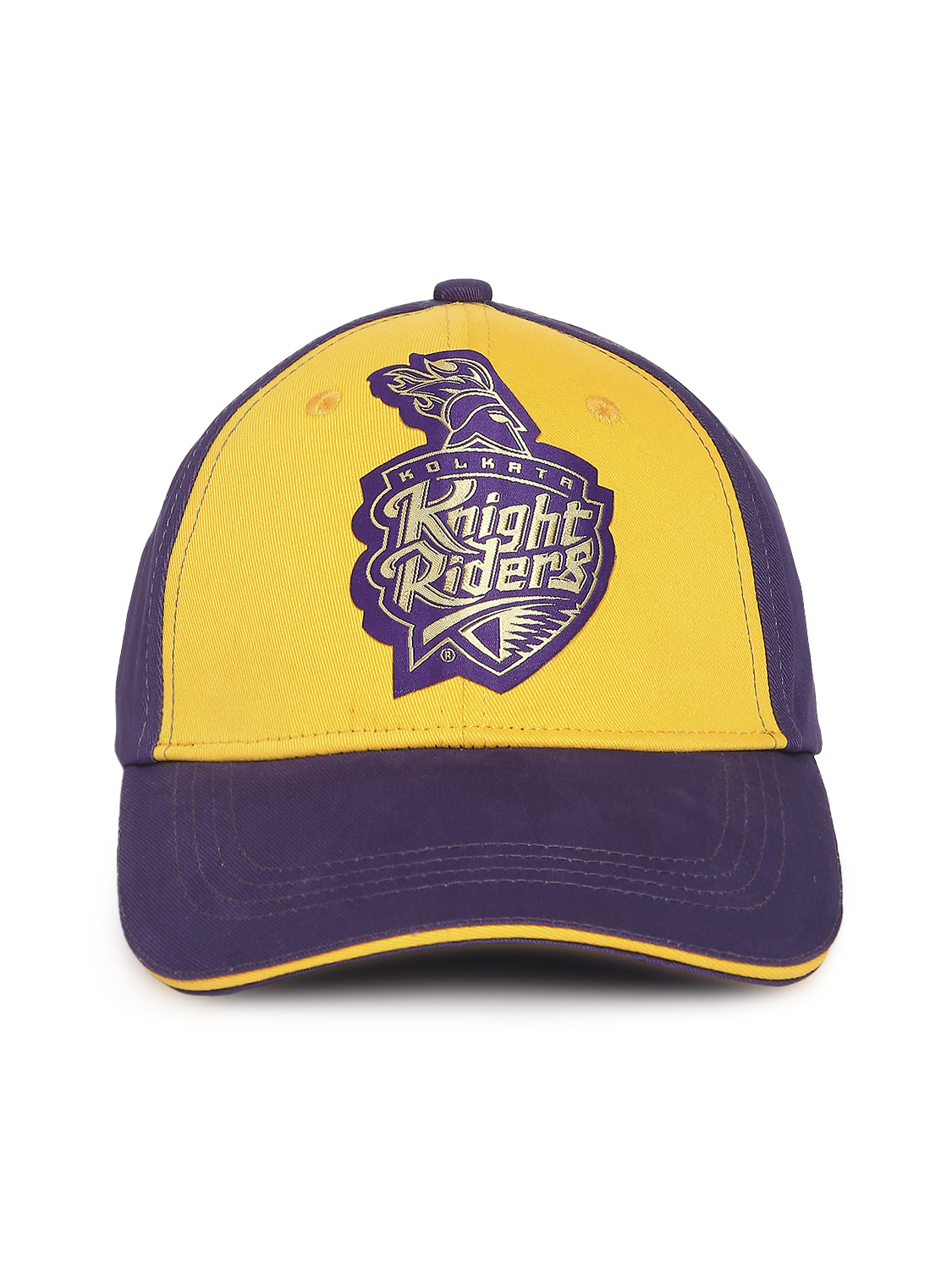 Unisex Yellow and Purple Printed Cotton Baseball Cap with Velcro Patch