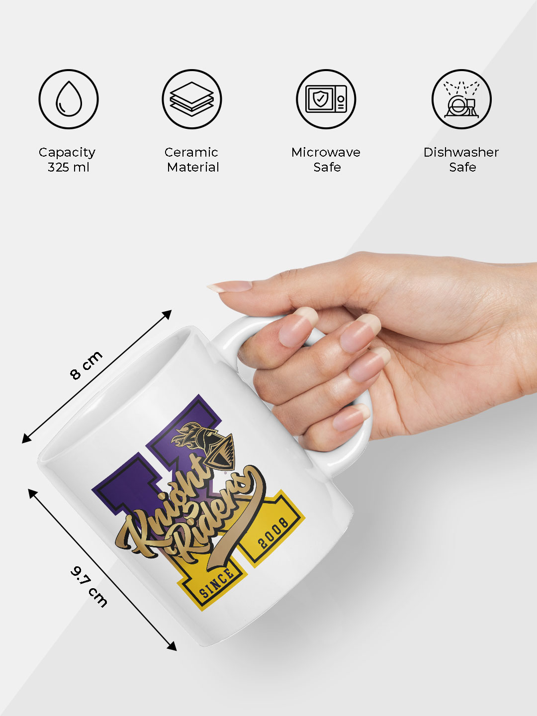 Kolkata Knight Riders Ceramic Glossy Printed Mug, Microwave and Dishwasher Safe, Tea and Coffee Mug - 325 ml (White) - P (7)