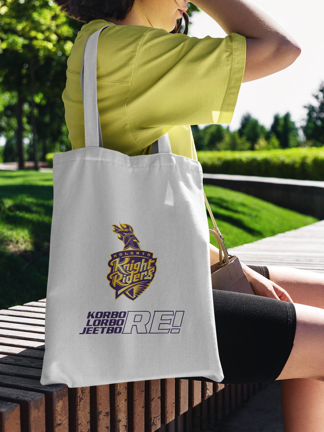 Kolkata Knight Riders White and Purple Jeetbo Re Printed Canvas Casual Tote Bag - (Pack of 1) (2)