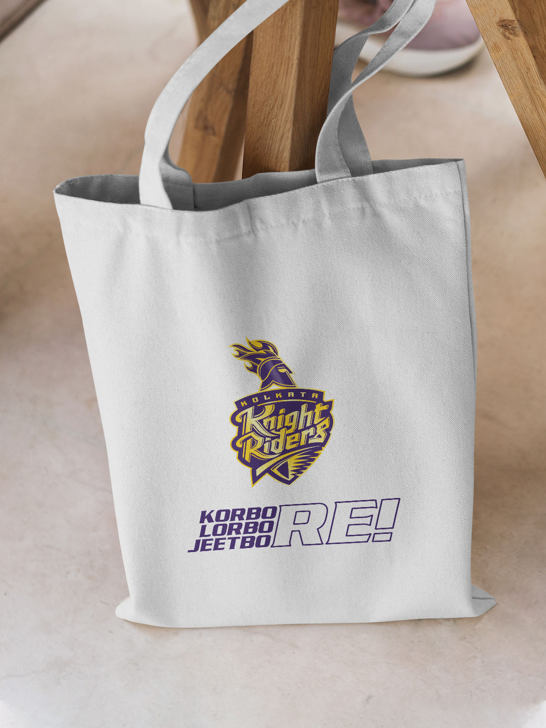 Kolkata Knight Riders White and Purple Jeetbo Re Printed Canvas Casual Tote Bag - (Pack of 1) (4)