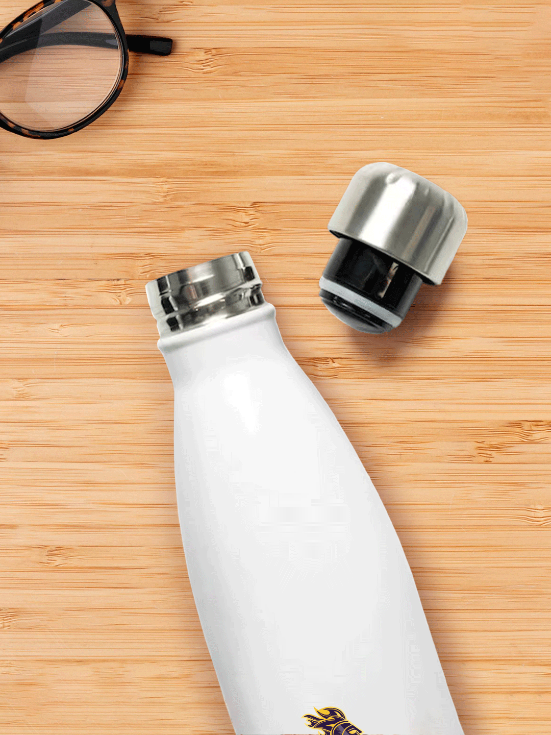 Kolkata Knight Riders White and Purple Logo Printed Double Walled Stainless Steel Vacuum Insulated Flask Water Bottle -  (5)