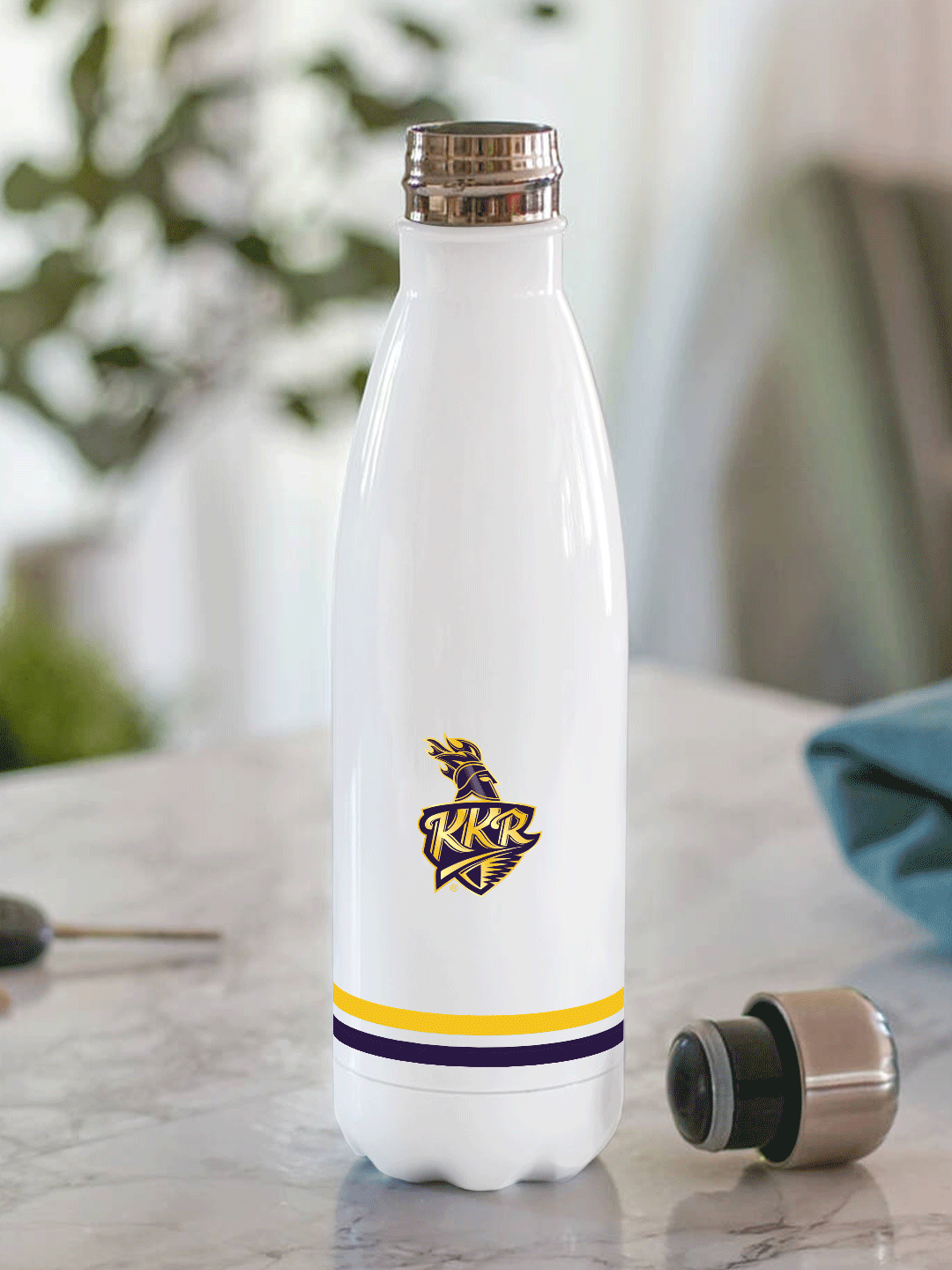 Kolkata Knight Riders White and Purple Logo Printed Double Walled Stainless Steel Vacuum Insulated Flask Water Bottle -  (7)
