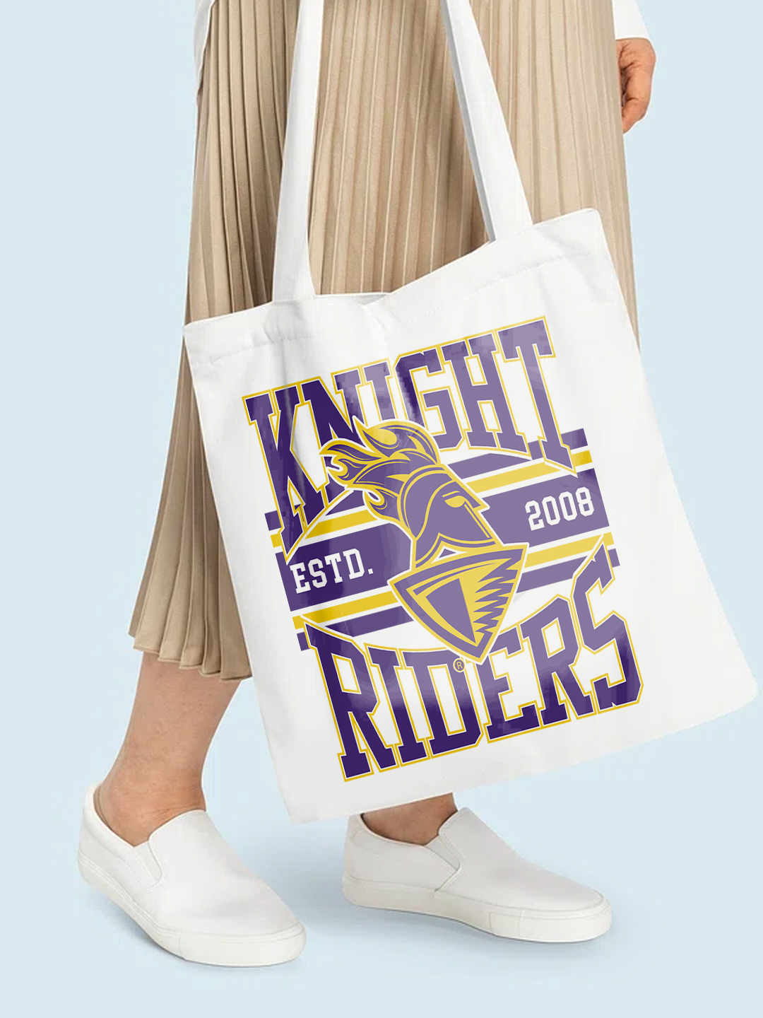 Kolkata Knight Riders Printed Canvas Casual Tote Bag, Stylish Handbag For Men and Women - Pack of 1 (White/Purple) (4)