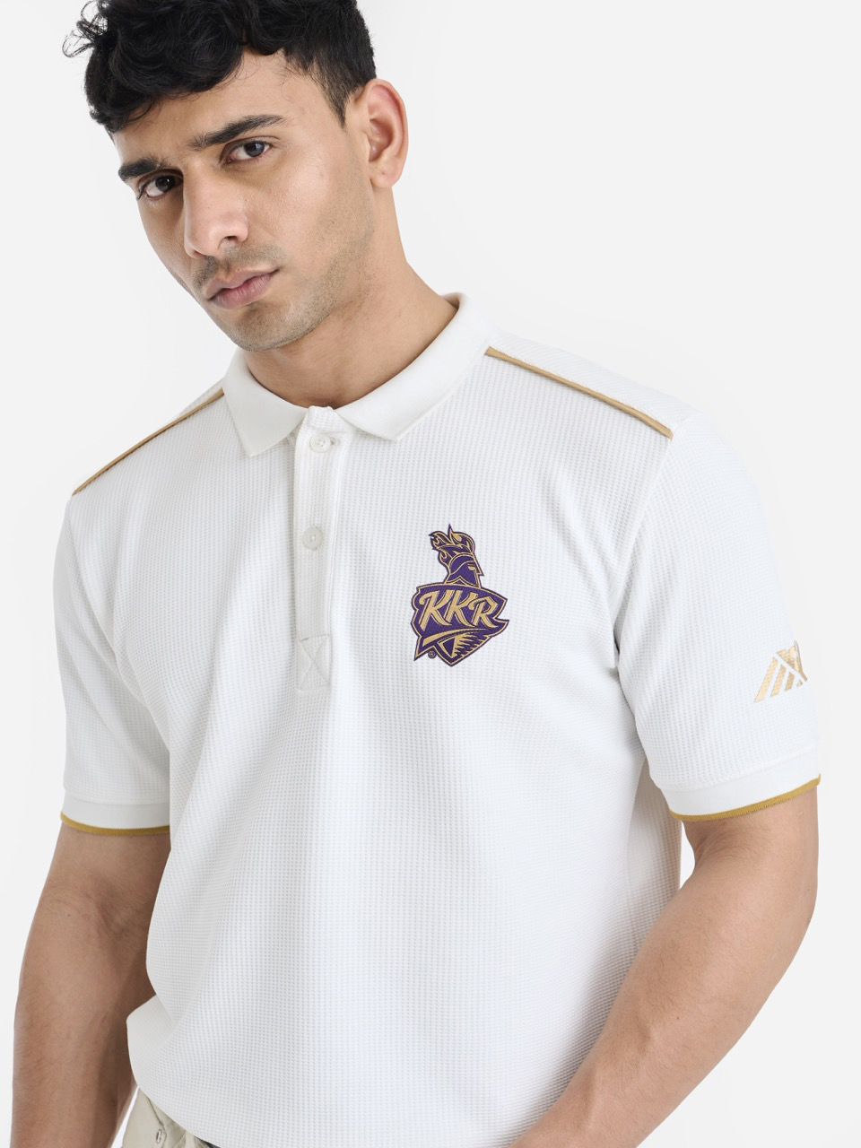 Kolkata Knight Riders Unisex White Brand Logo Printed Half Sleeves Travel Polo Collar T-Shirt (5)