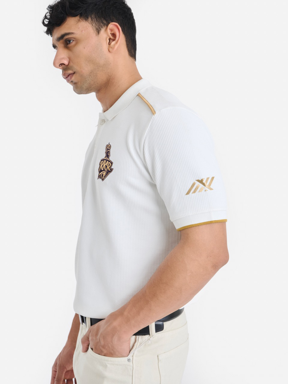 Kolkata Knight Riders Unisex White Brand Logo Printed Half Sleeves Travel Polo Collar T-Shirt (6)