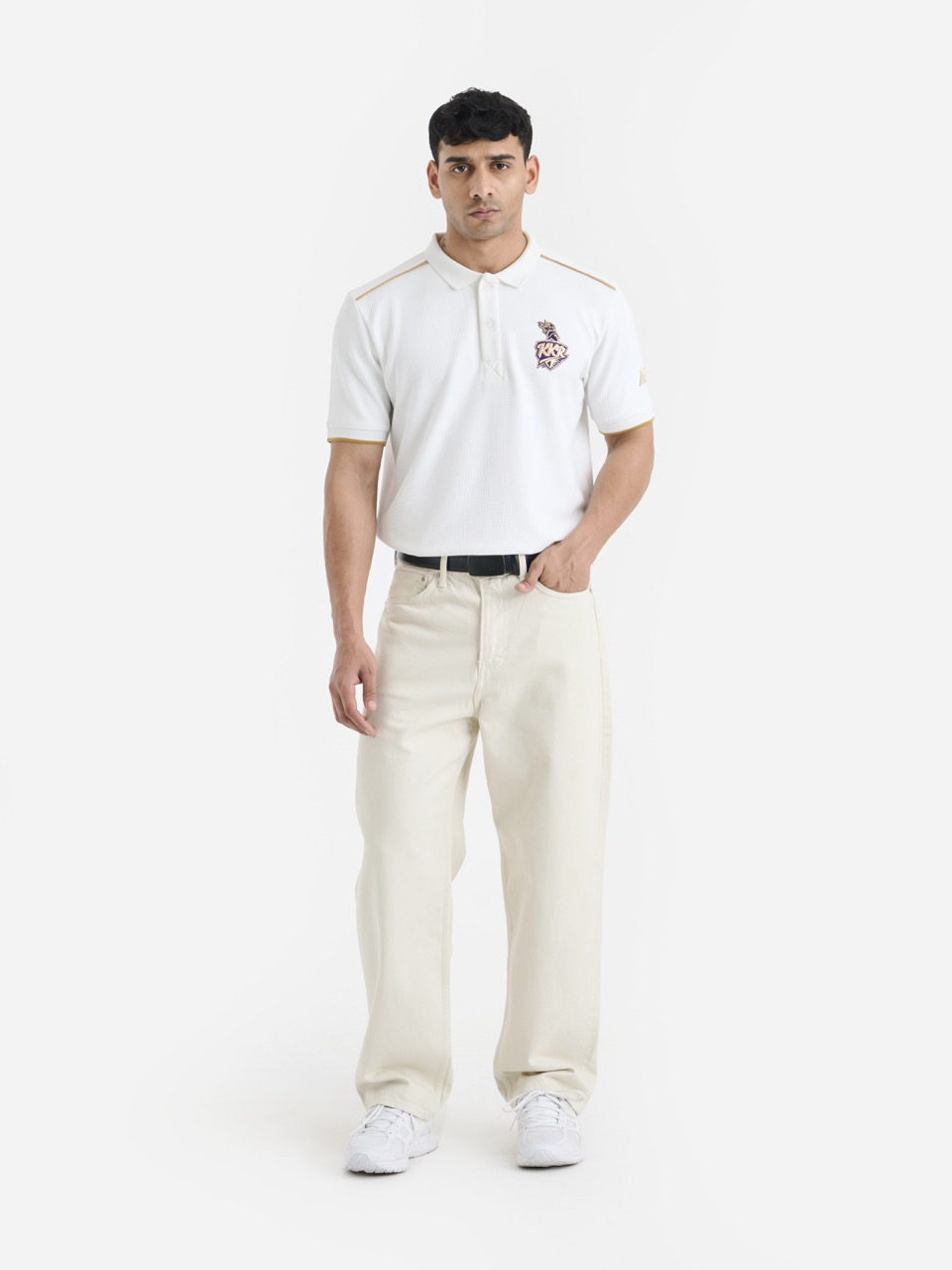 Unisex White Brand Logo Printed Half Sleeves Travel Polo Collar T-Shirt