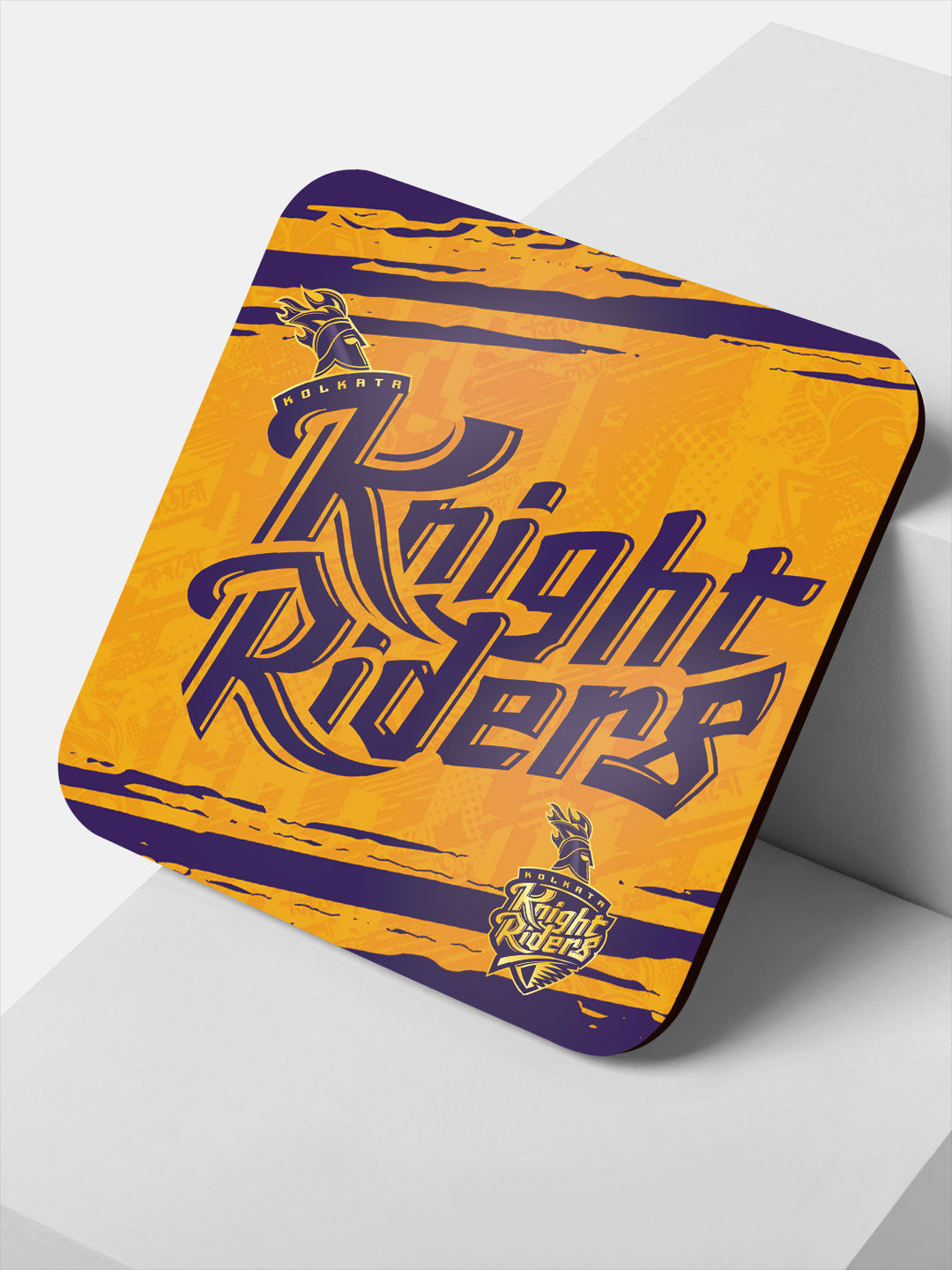 Kolkata Knight Riders Yellow and Purple Printed KKR Rush Square Rubber Coasters - Set of 4 (1)