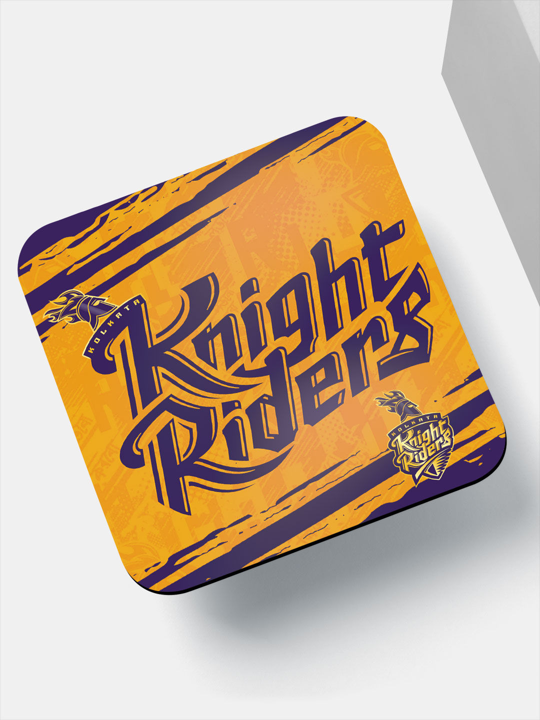 Kolkata Knight Riders Yellow and Purple Printed KKR Rush Square Rubber Coasters - Set of 4 (2)