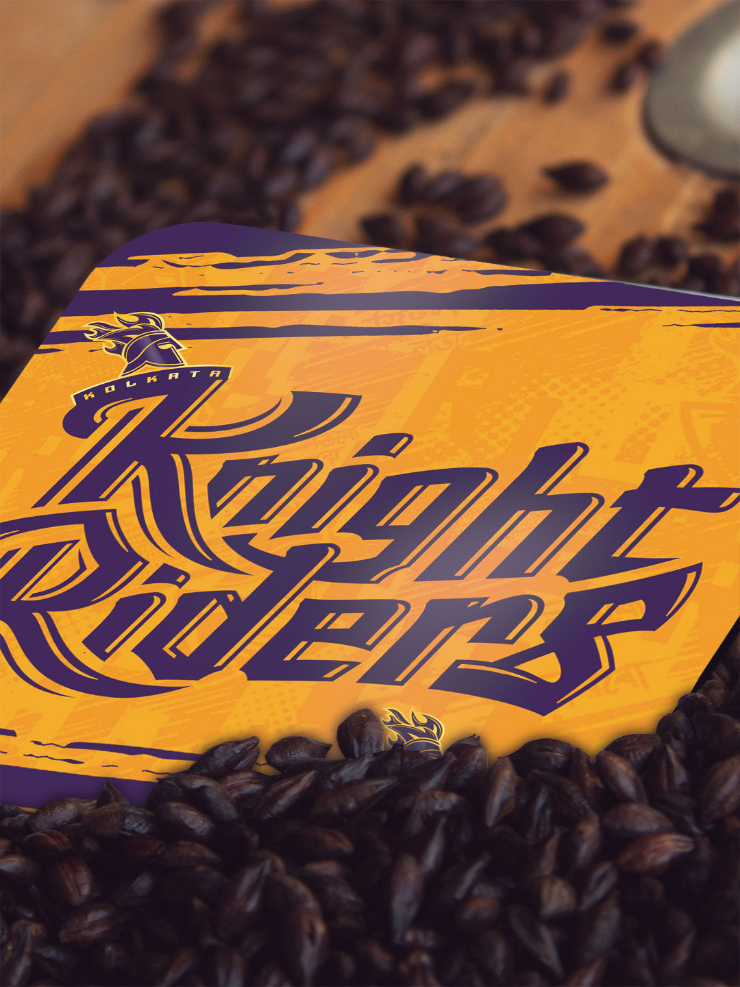 Kolkata Knight Riders Yellow and Purple Printed KKR Rush Square Rubber Coasters - Set of 4 (3)
