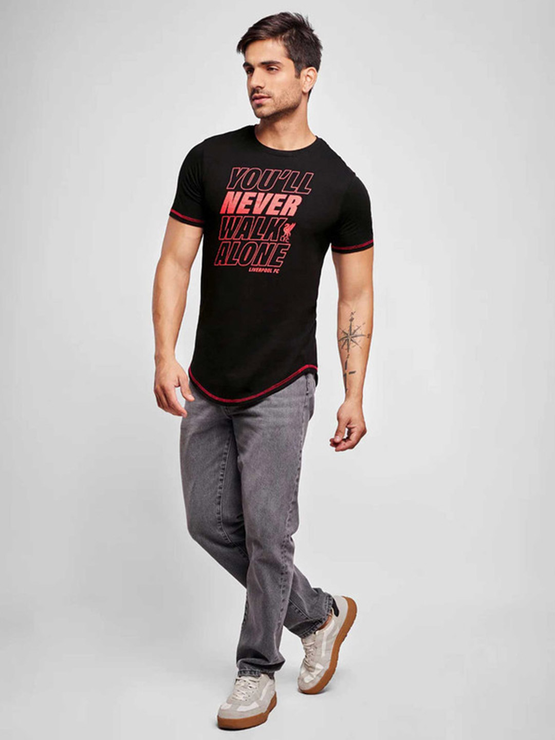 Men Black and Red Typography Printed Half Sleeves Round Neck Cotton T-Shirt