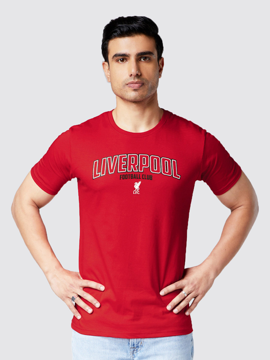 Liverpool F.C. Men Red Logo Printed Half Sleeves Round Neck Cotton T-Shirt (1)