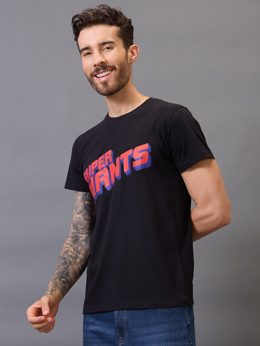 Lucknow Super Giants Men Black Graphic Printed Half Sleeves Round Neck Cotton T-Shirt (4)