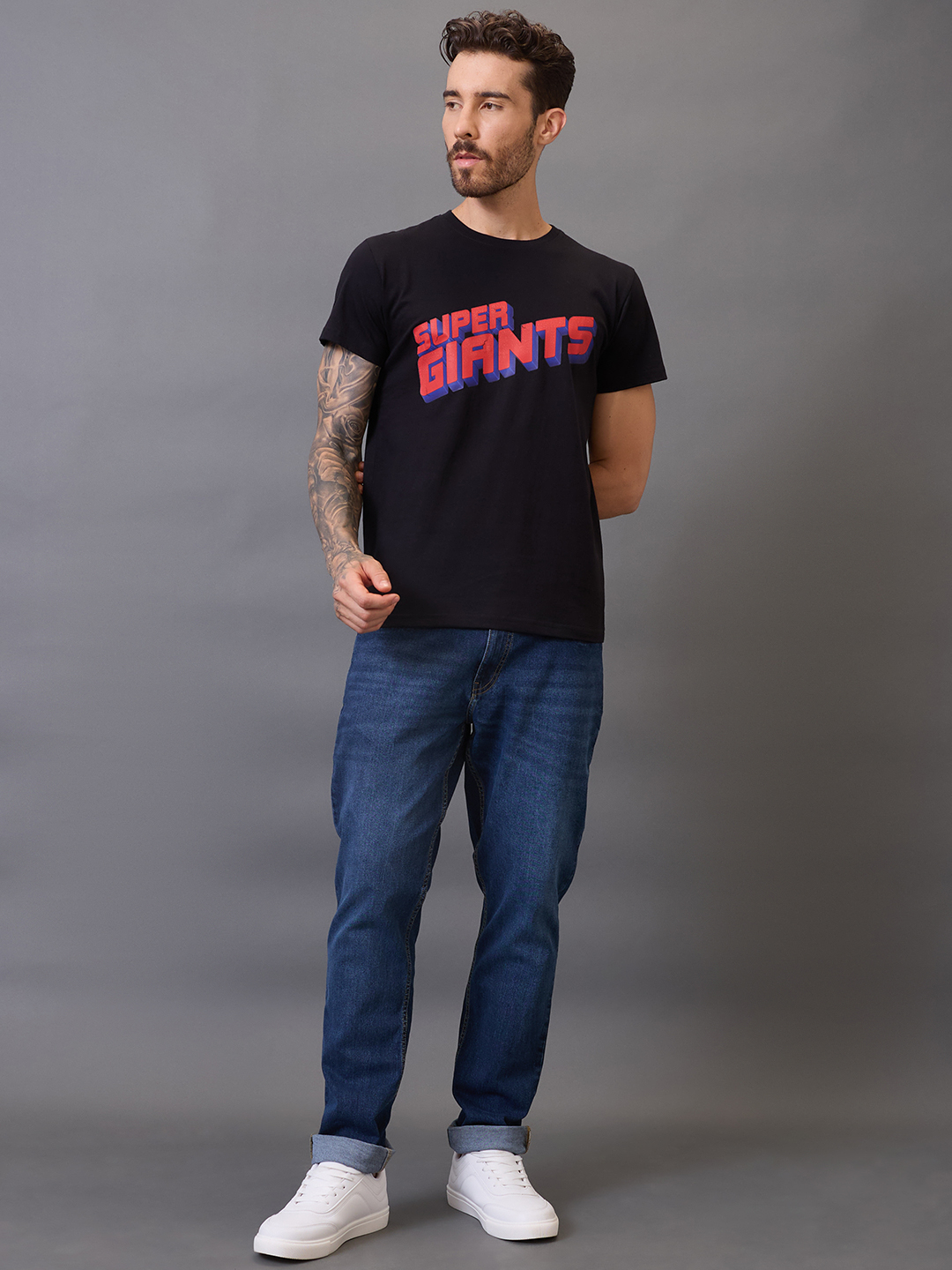 Lucknow Super Giants Men Black Graphic Printed Half Sleeves Round Neck Cotton T-Shirt (5)
